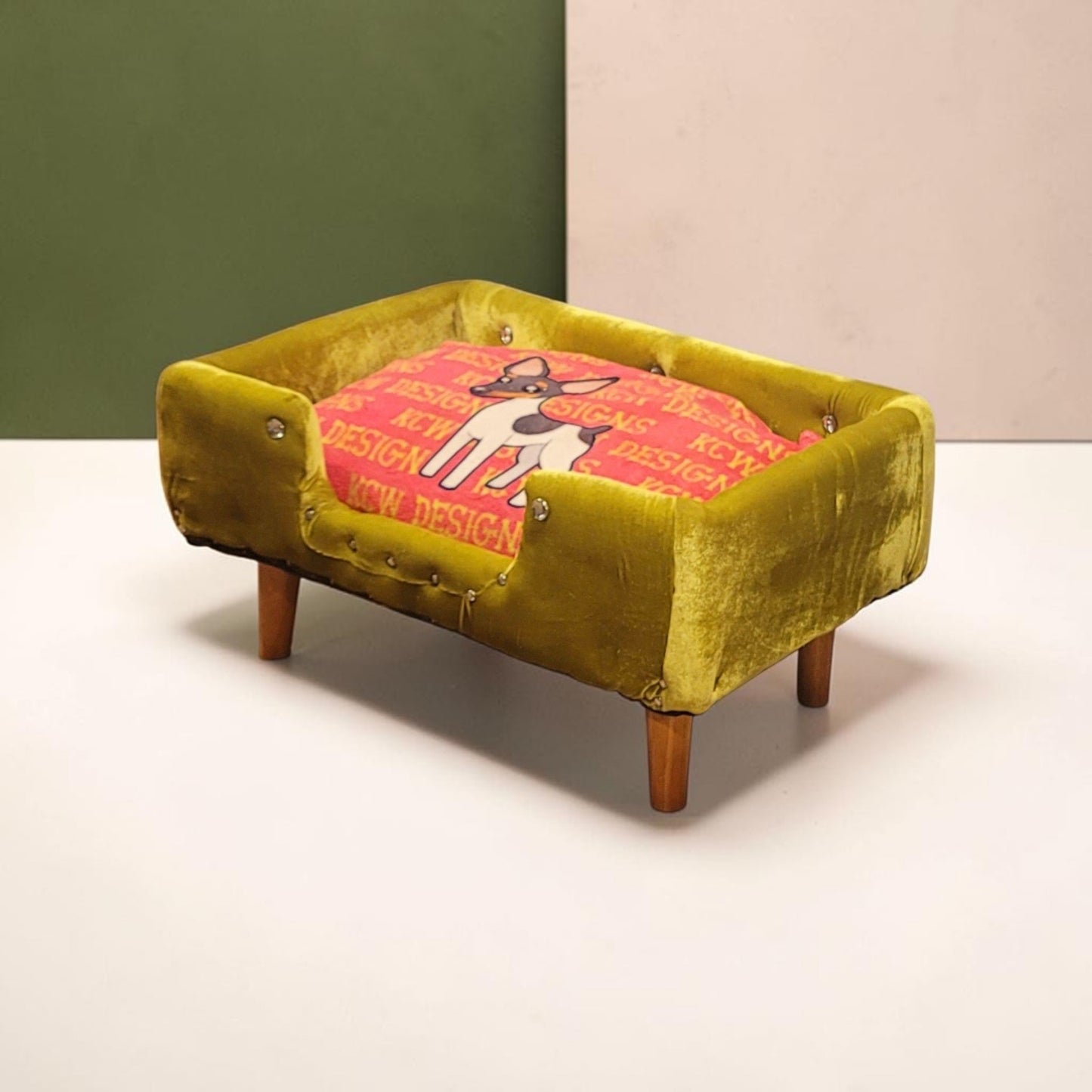 Velvet Contemporary Pet Bed, luxury pet bed with legs, upholstered pet bed
