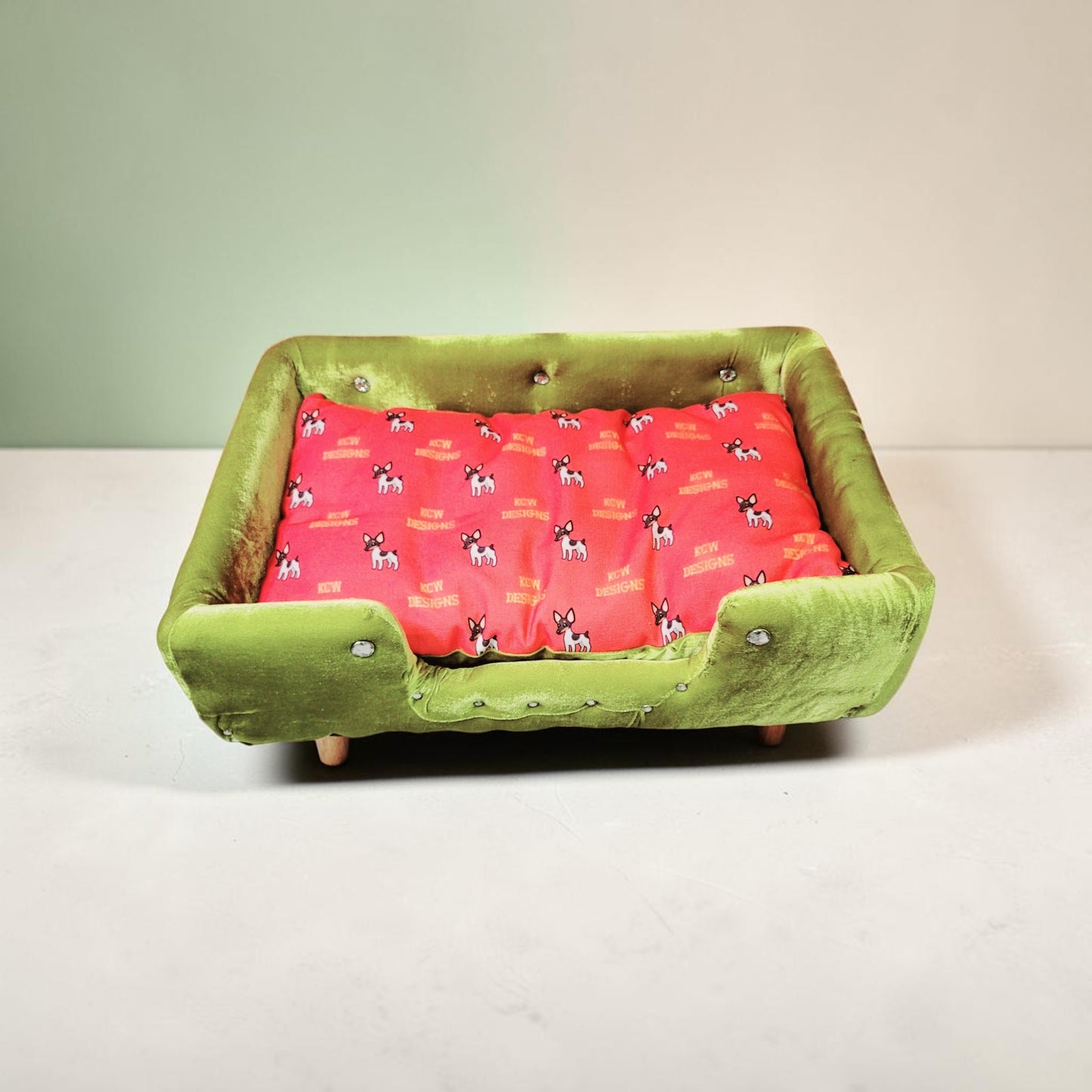 Velvet Contemporary Pet Bed, luxury pet bed with legs, upholstered pet bed