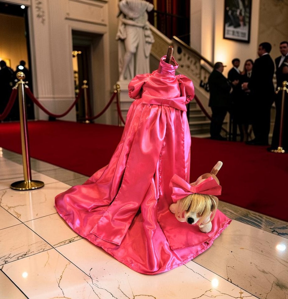 Lady Gaga pink pet costume, lady gaga dog costume, mutt gala pet costume, Lady Gaga pet Halloween costume, pet mett gala replica