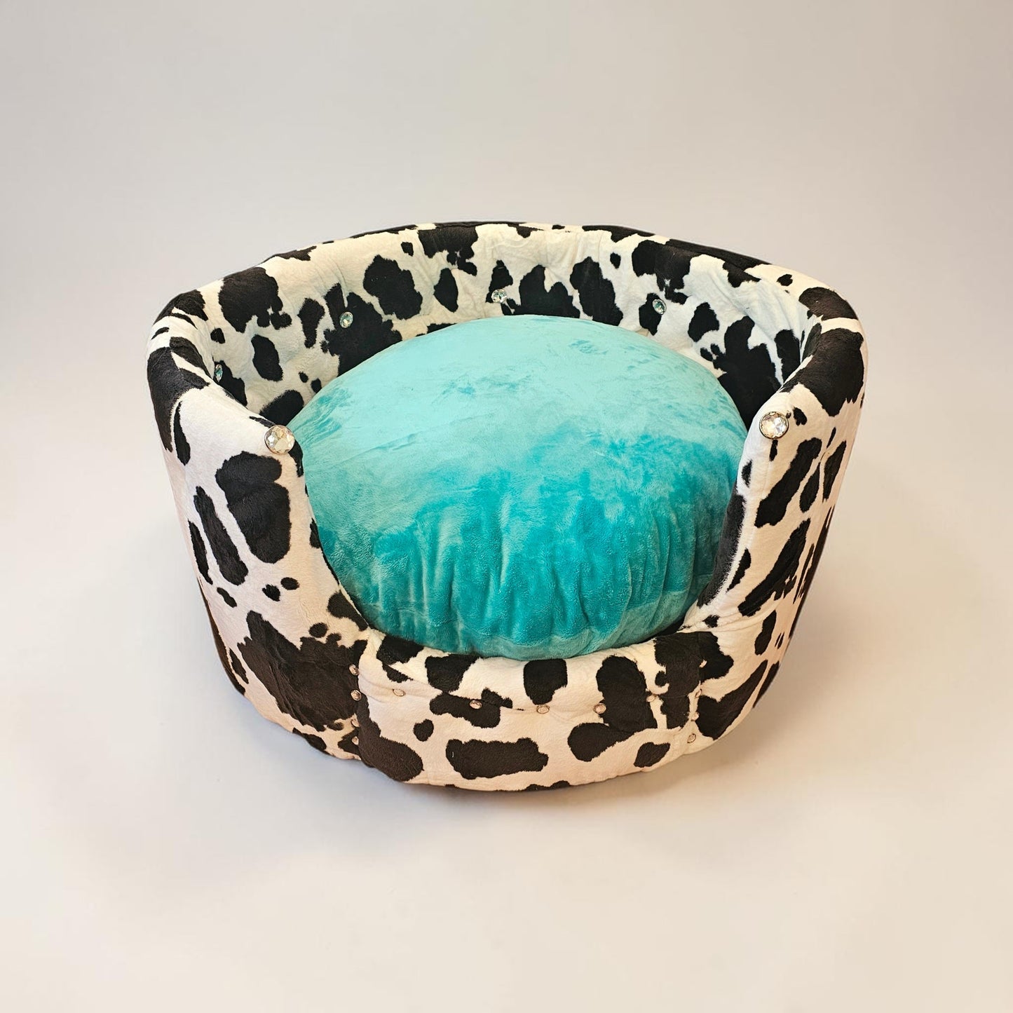 Cow print pet bed, luxury cow pet bed, round cow pet bed