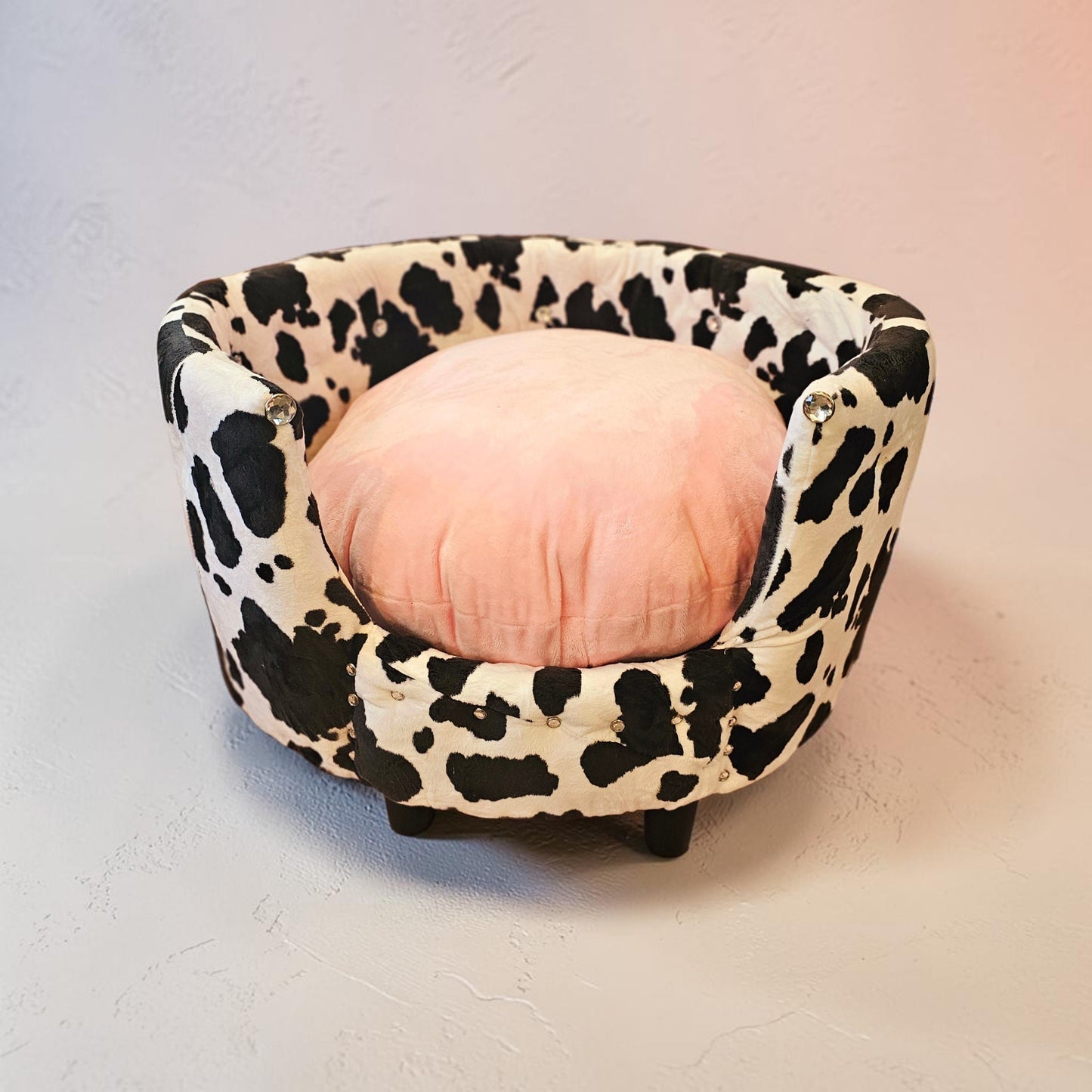 Cow print pet bed, luxury cow pet bed, round cow pet bed