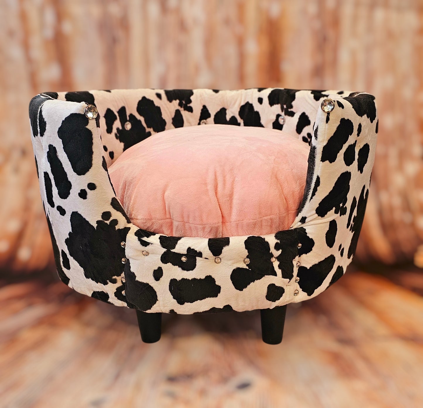 Cow print pet bed, luxury cow pet bed, round cow pet bed