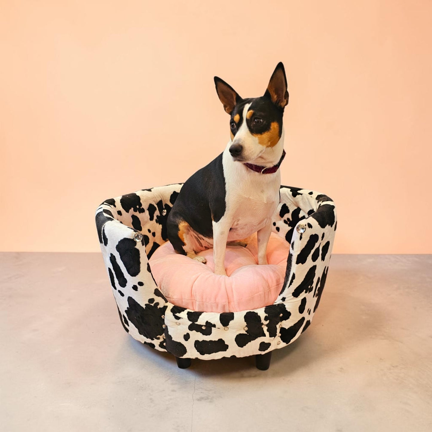 Cow print pet bed, luxury cow pet bed, round cow pet bed
