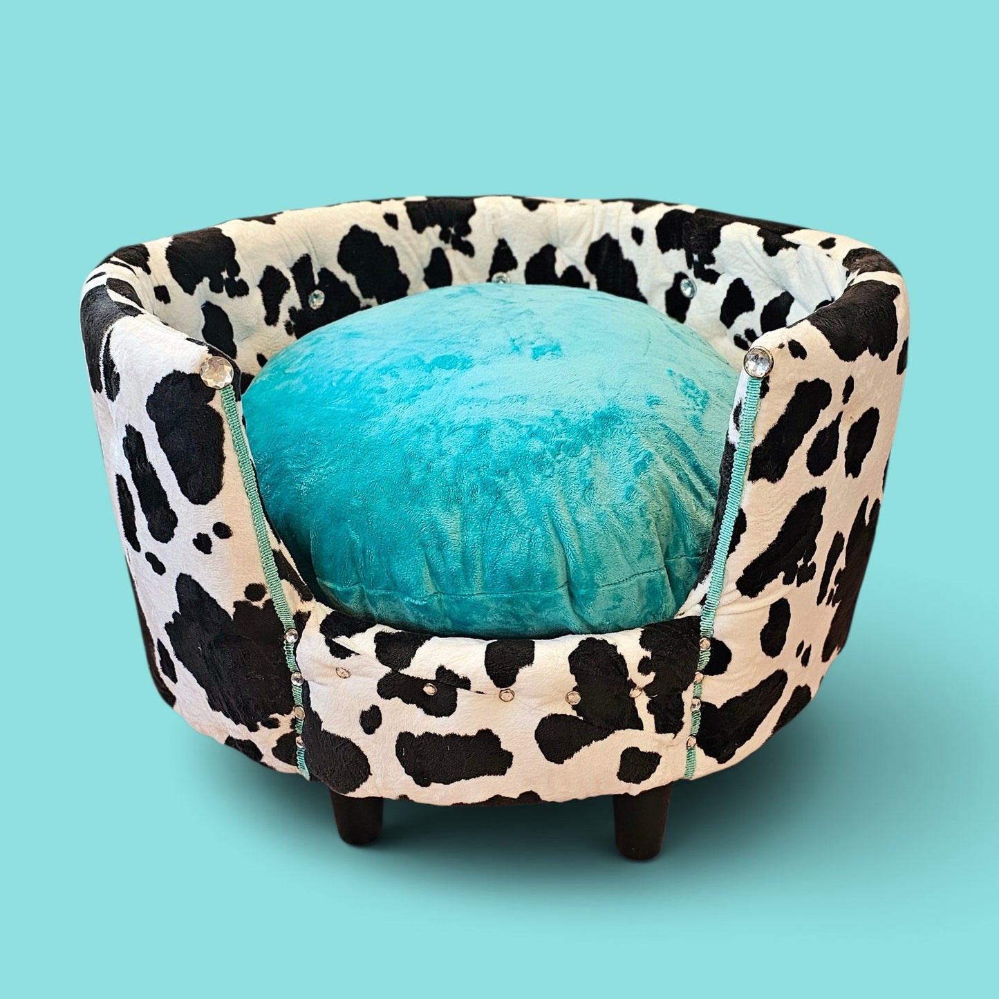 Cow print pet bed, luxury cow pet bed, round cow pet bed