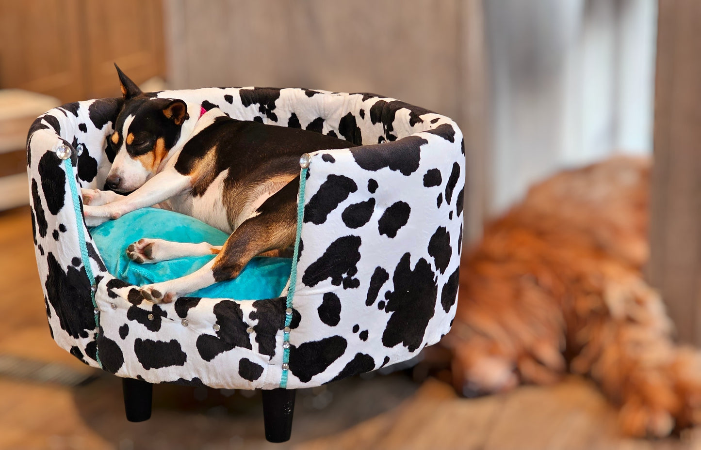 Cow print pet bed, luxury cow pet bed, round cow pet bed
