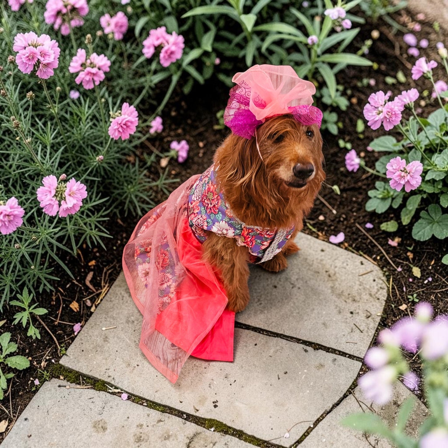 Kentucky derby pet dress and hat, Kentucky derby dog dress and hat, flower pet dress and hat, couture pet dress