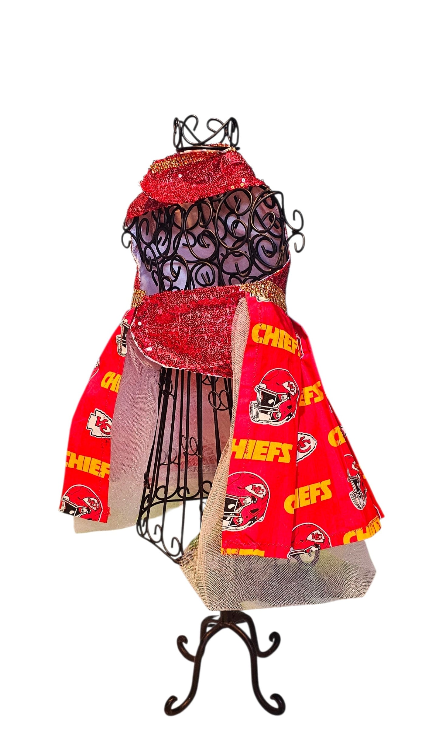 Kansas City Chiefs pet dress, karma is the guy on the chiefs pet dress, chiefs sequin pet dress, chiefs dog dress, 87 kelce pet dress