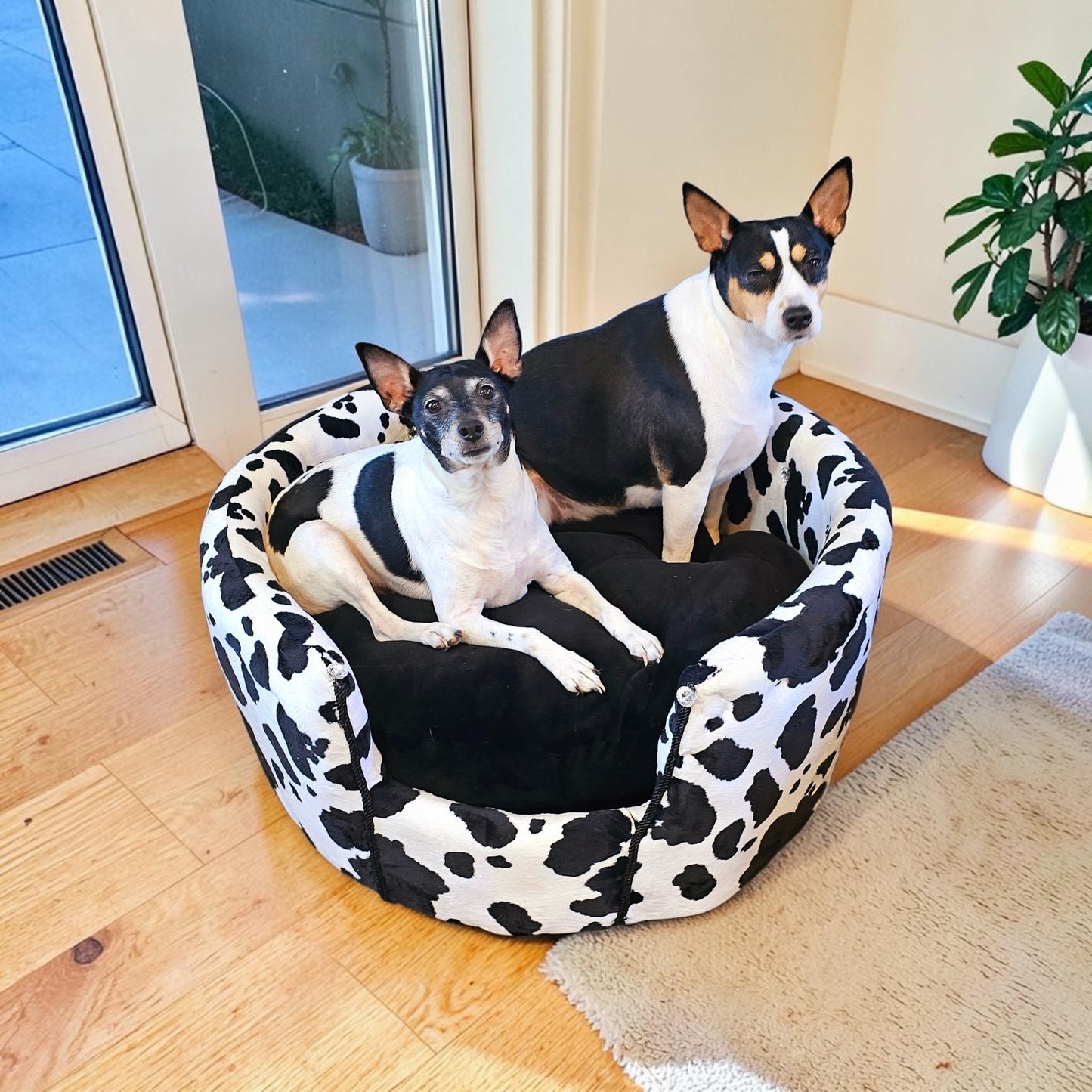 Cow print pet bed, luxury cow pet bed, round cow pet bed