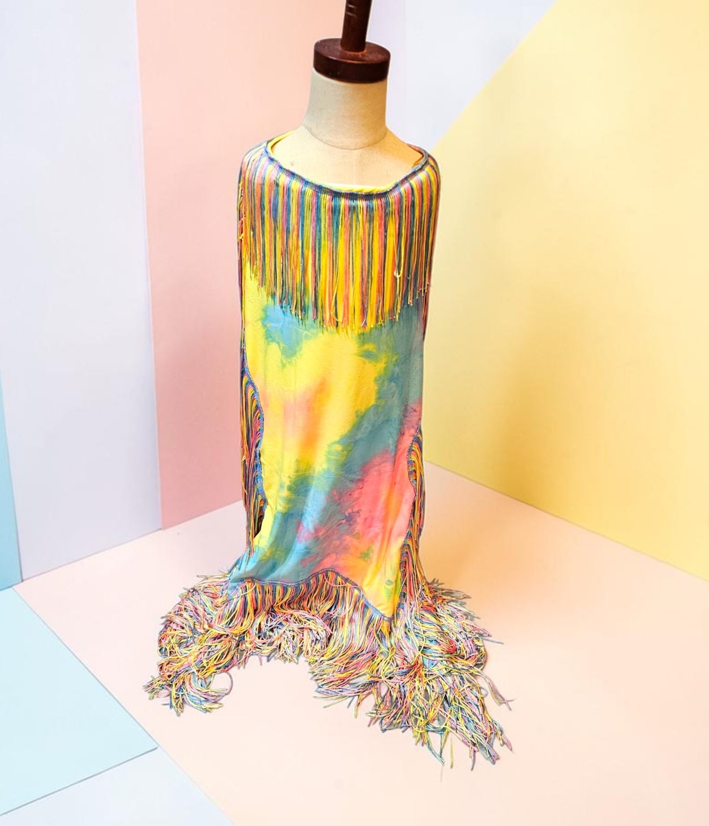 Tie-Dye tassel pet dress, Easter egg pet dress, 70s fringe pet costume, Tie-dye fringe pet costume, fringe dog costume, Tie dye cat dress