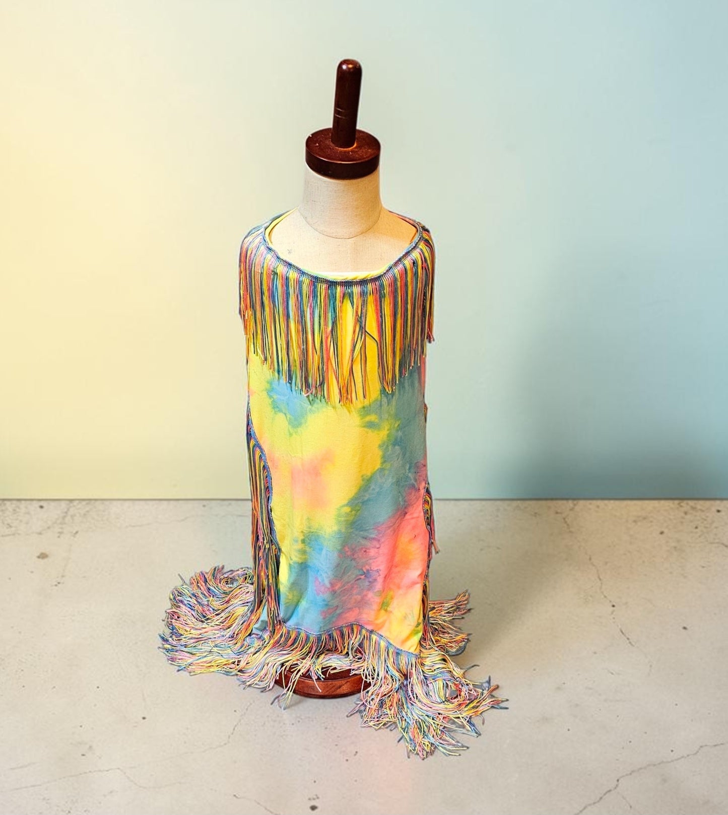Tie-Dye tassel pet dress, Easter egg pet dress, 70s fringe pet costume, Tie-dye fringe pet costume, fringe dog costume, Tie dye cat dress