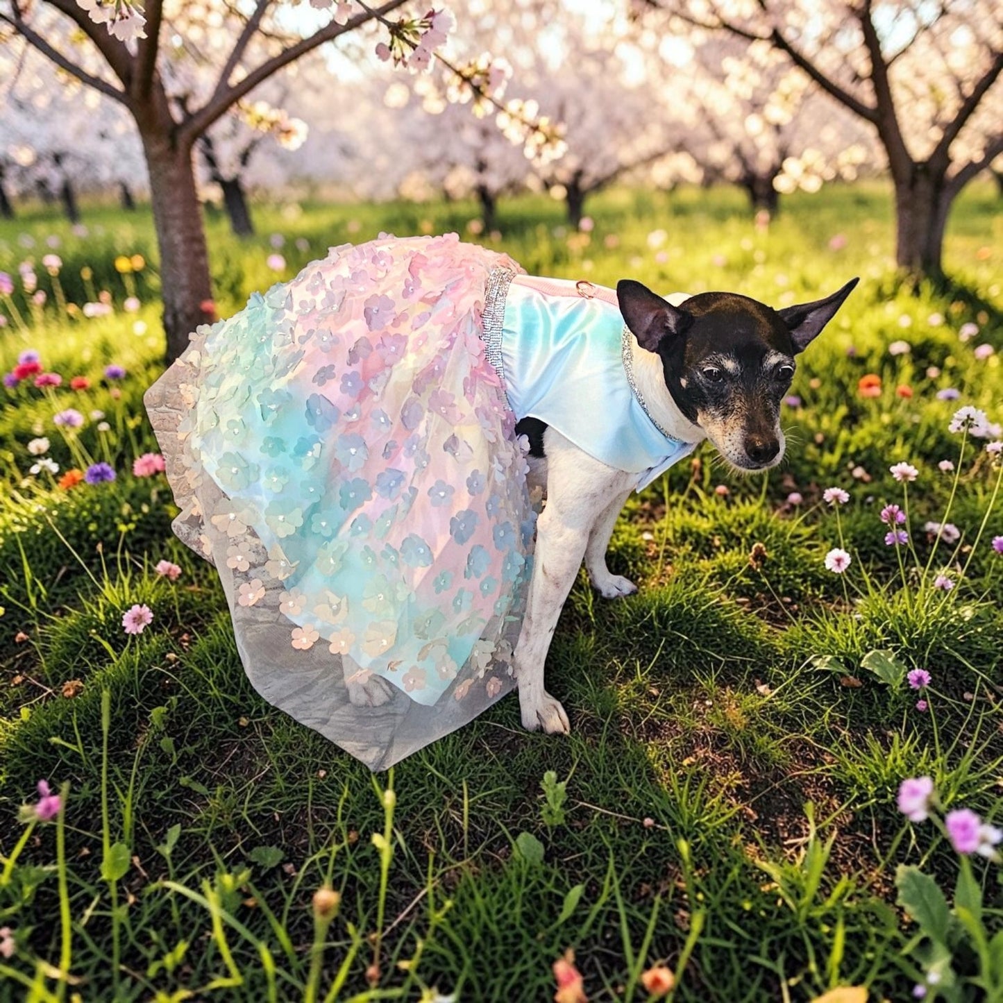 Flower pet dress, flower dog dress, flower cat dress, pastel pet dress, special occasion pet dress, couture pet dress, 3D flower pet dress
