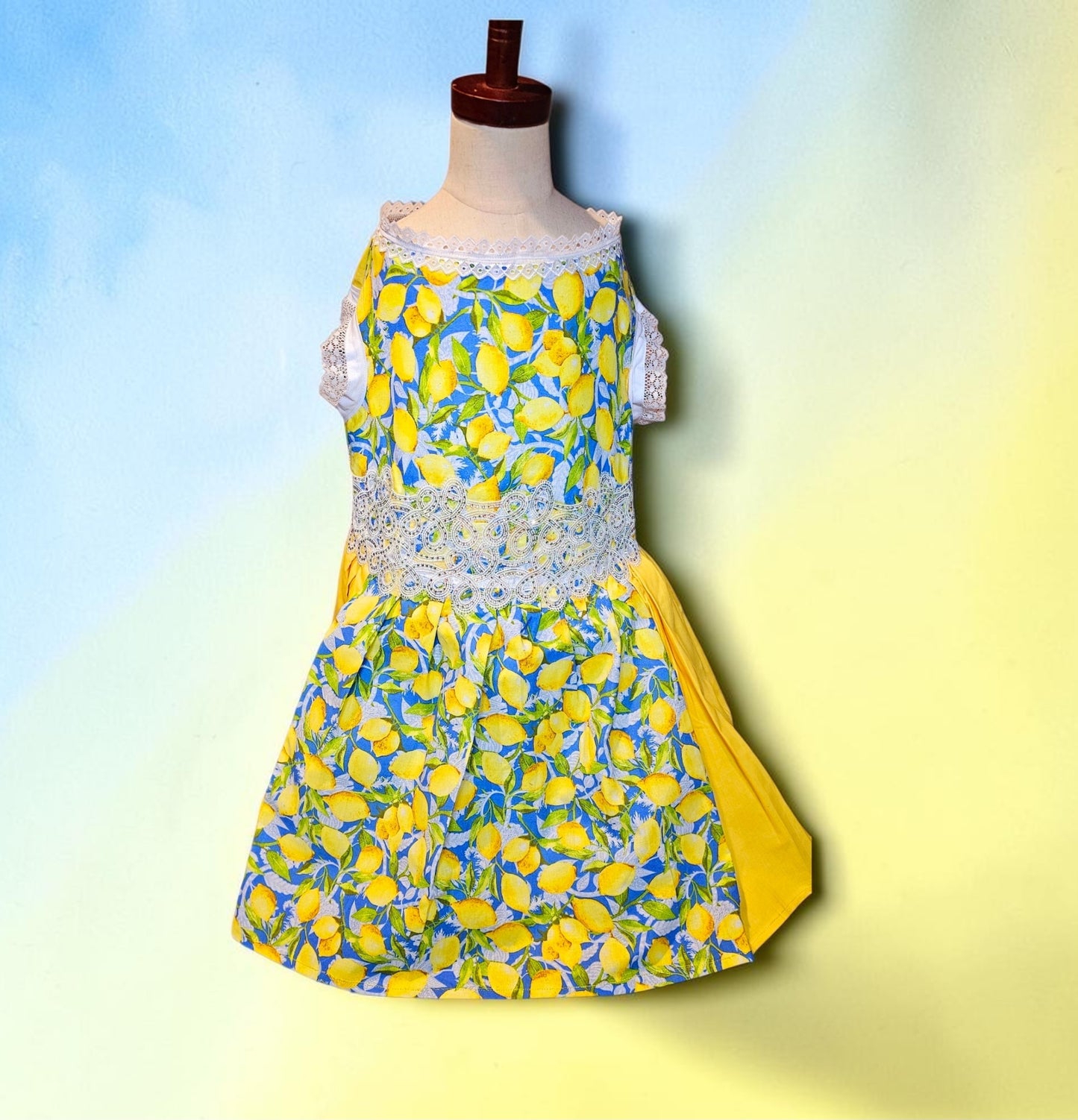Lemon pet dress, lemon print dog dress, lemon cat dress, pet lemon dress