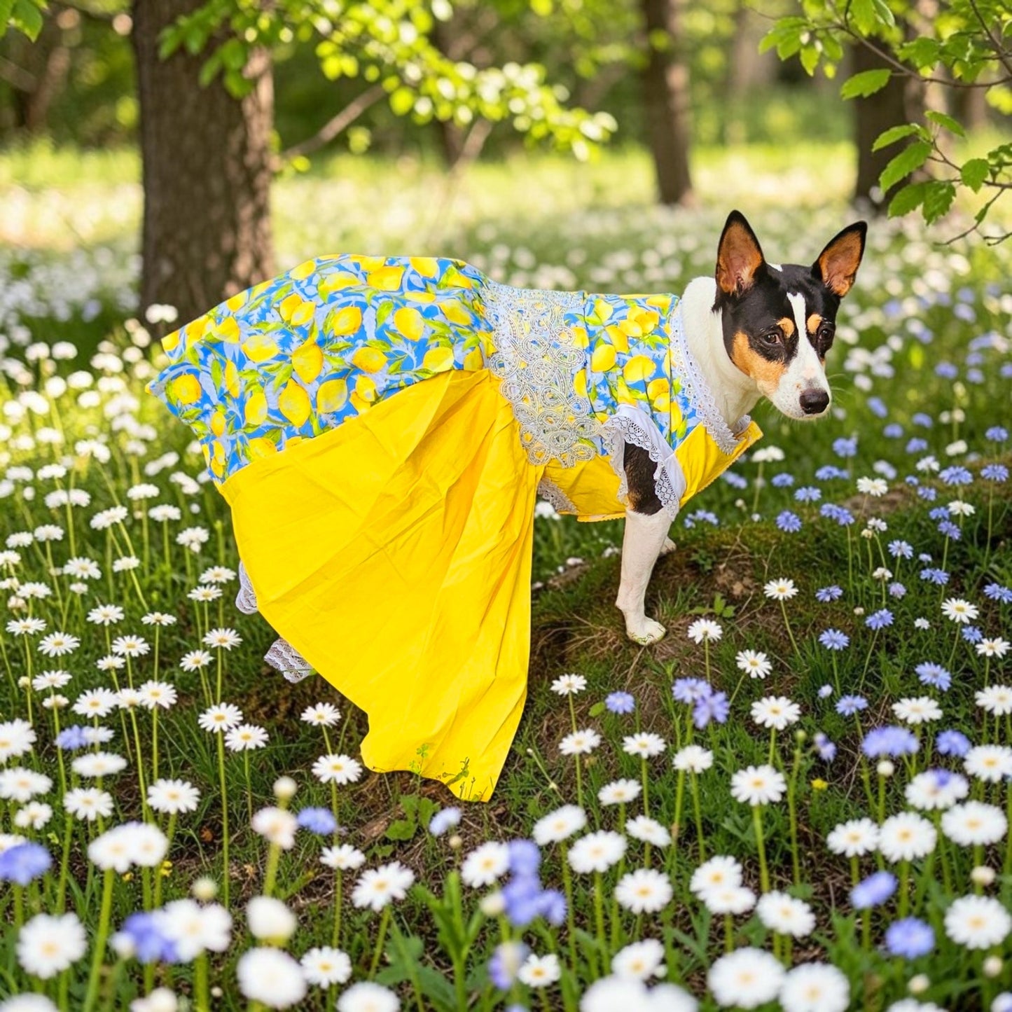 Lemon pet dress, lemon print dog dress, lemon cat dress, pet lemon dress