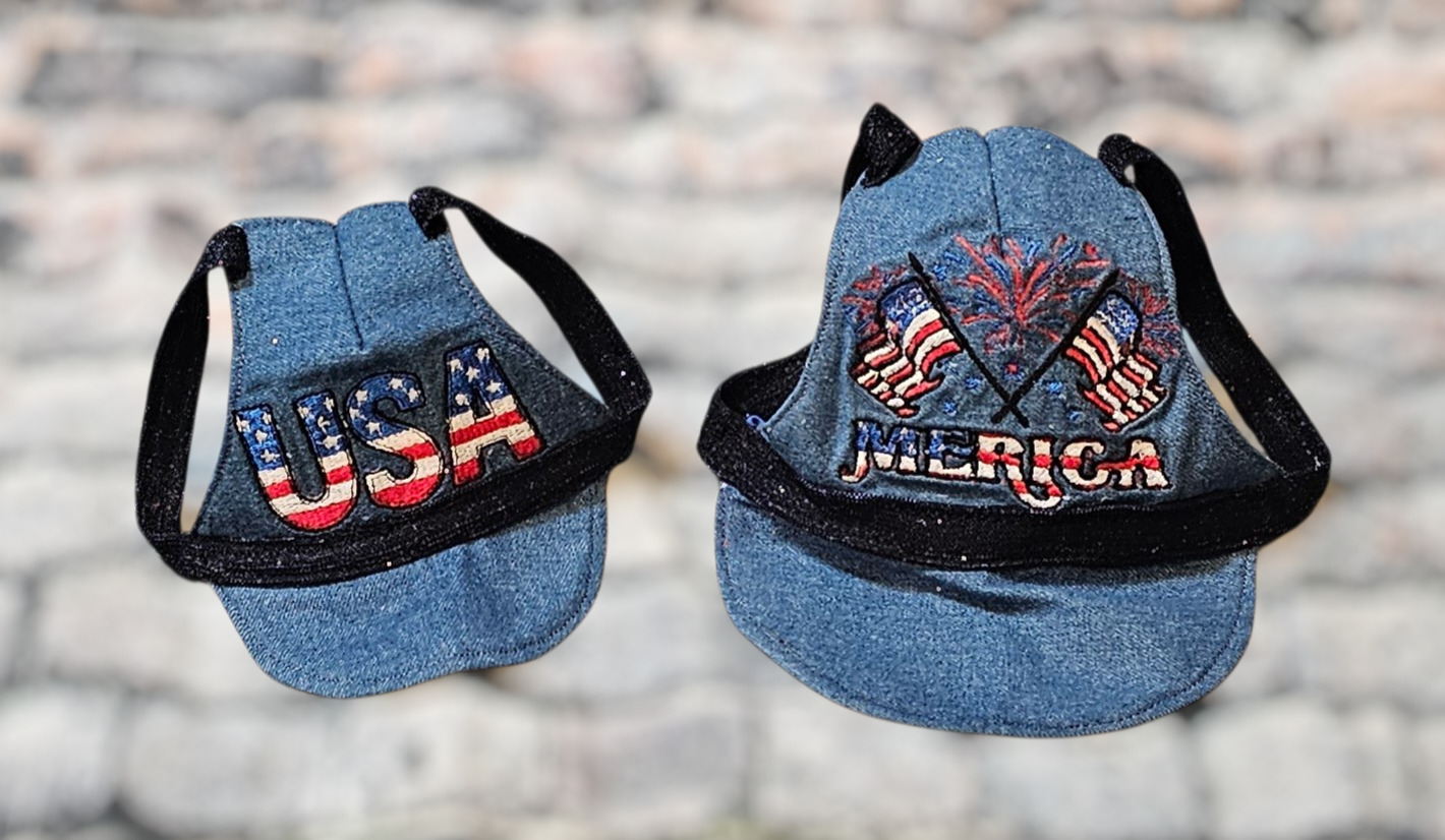 Patriotic Blue Jean pet hat, personalized pet hat, blue jean USA pet hat