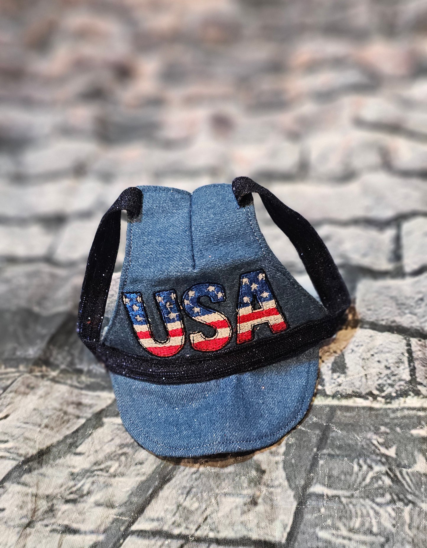 Patriotic Blue Jean pet hat, personalized pet hat, blue jean USA pet hat
