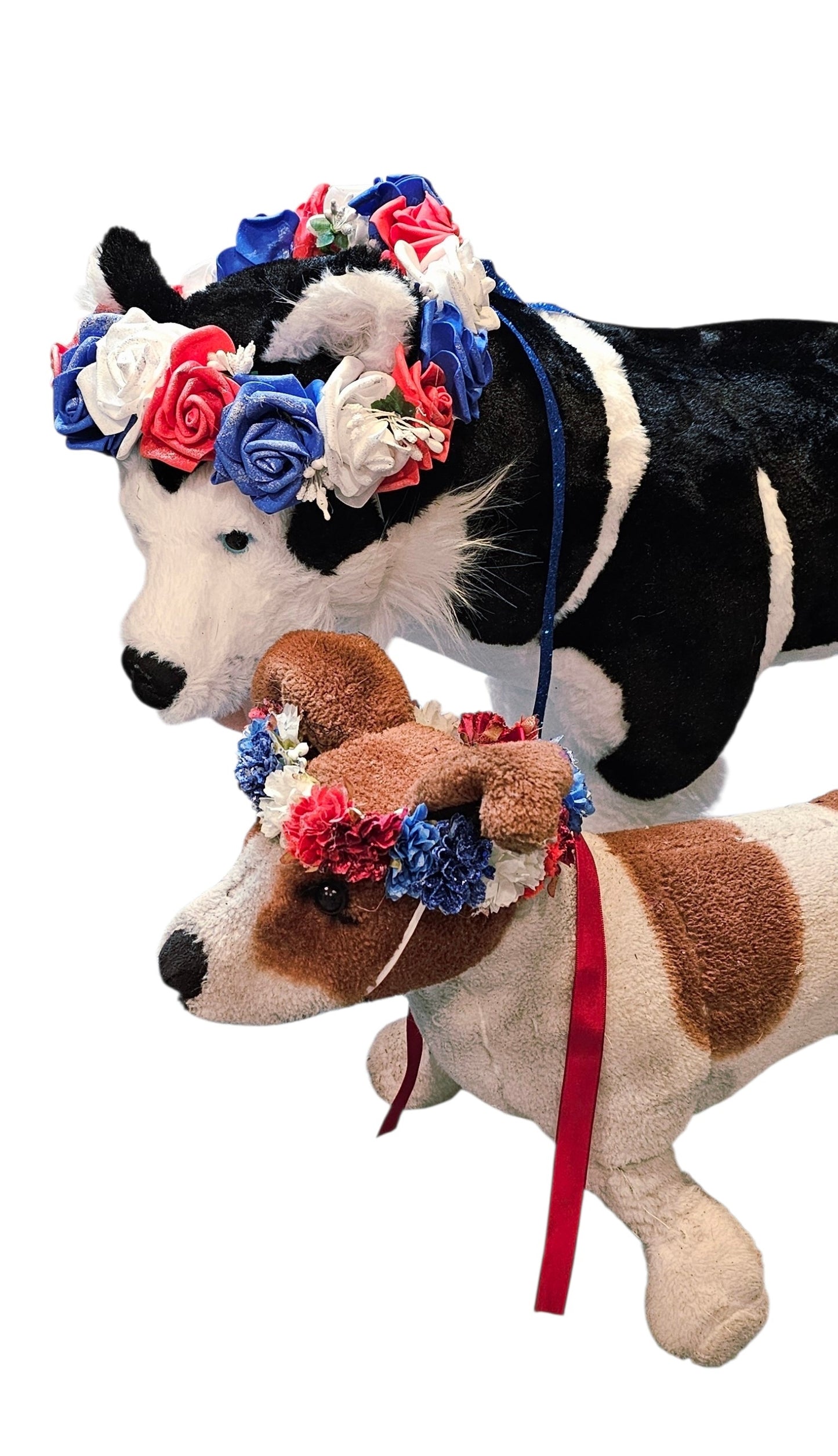 Flower crown for pets, pet flower chaplets, flower head wreath for pets, patriotic flower crown pets