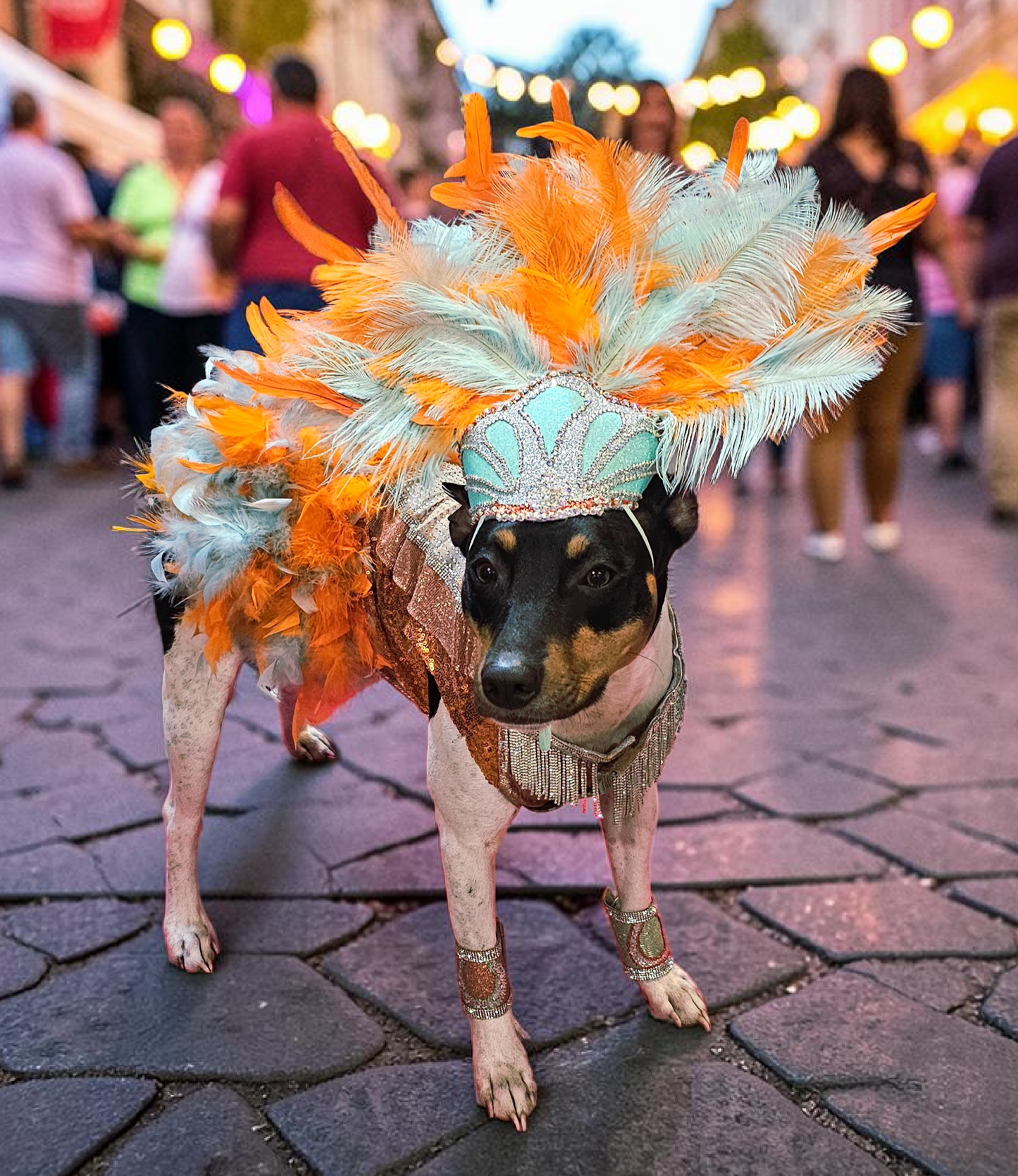 Showgirl pet costume, Life of showpet costume, feather showgirl pet costume