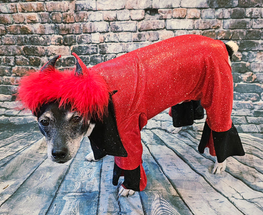 Devil glitter pet body suit, devil pet body suit, devil dog costume, devil cat costume