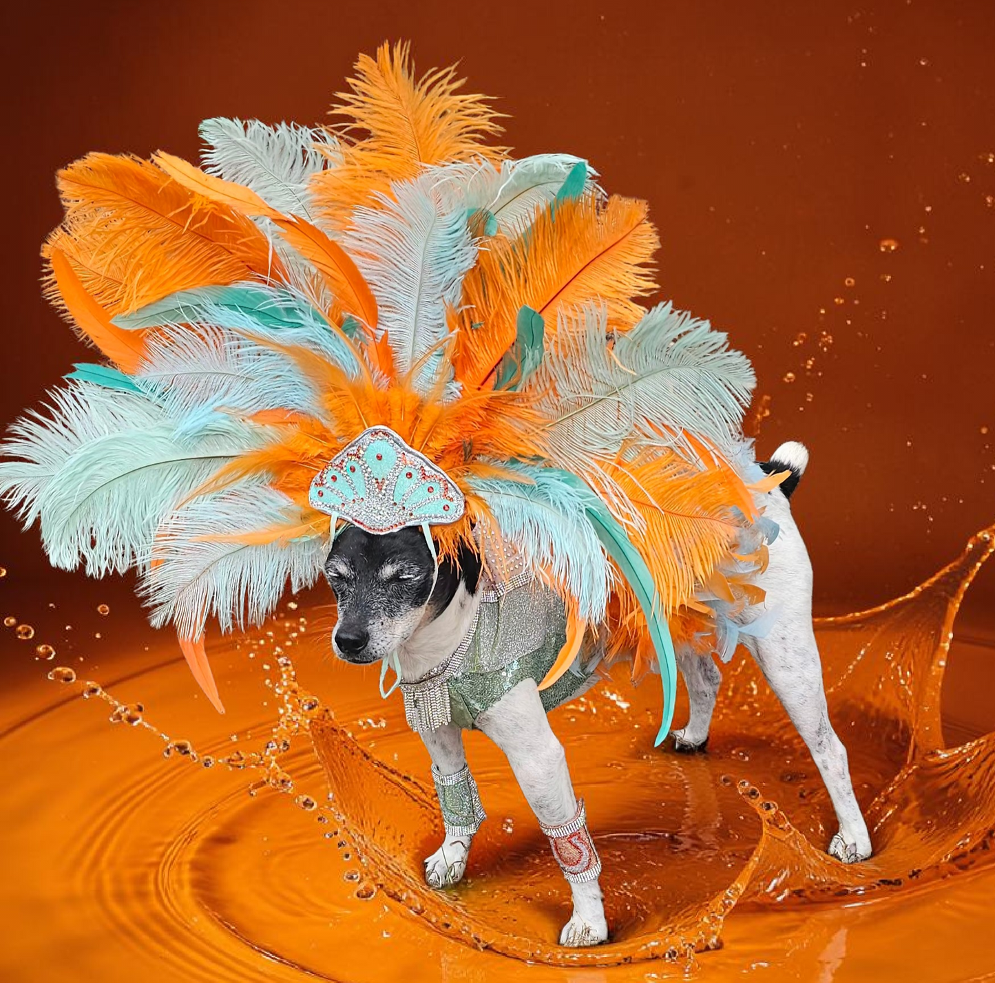 Showgirl pet costume, Life of showpet costume, feather showgirl pet costume