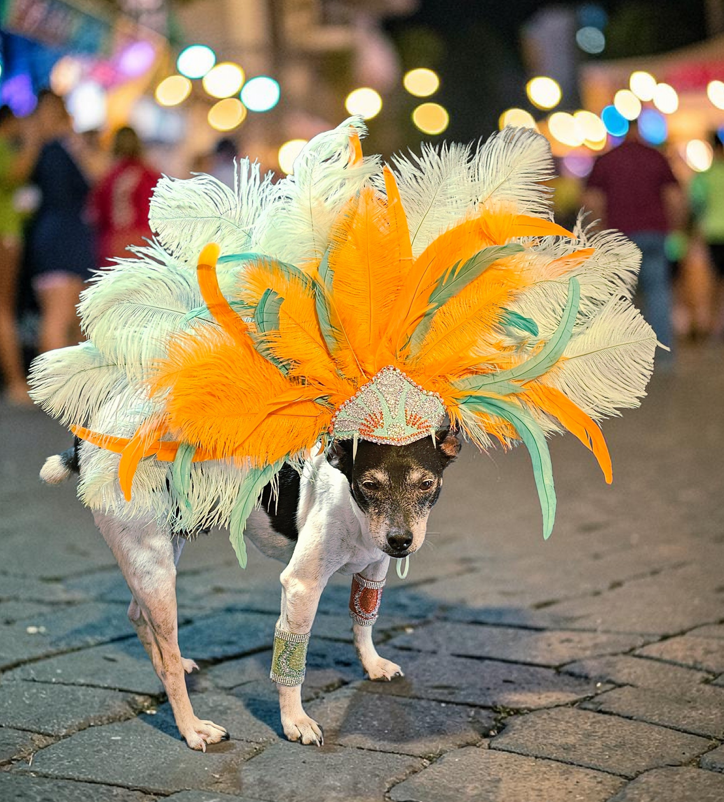Showgirl pet costume, Life of showpet costume, feather showgirl pet costume