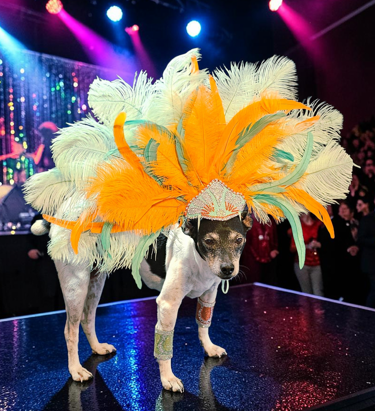 Showgirl pet costume, Life of showpet costume, feather showgirl pet costume