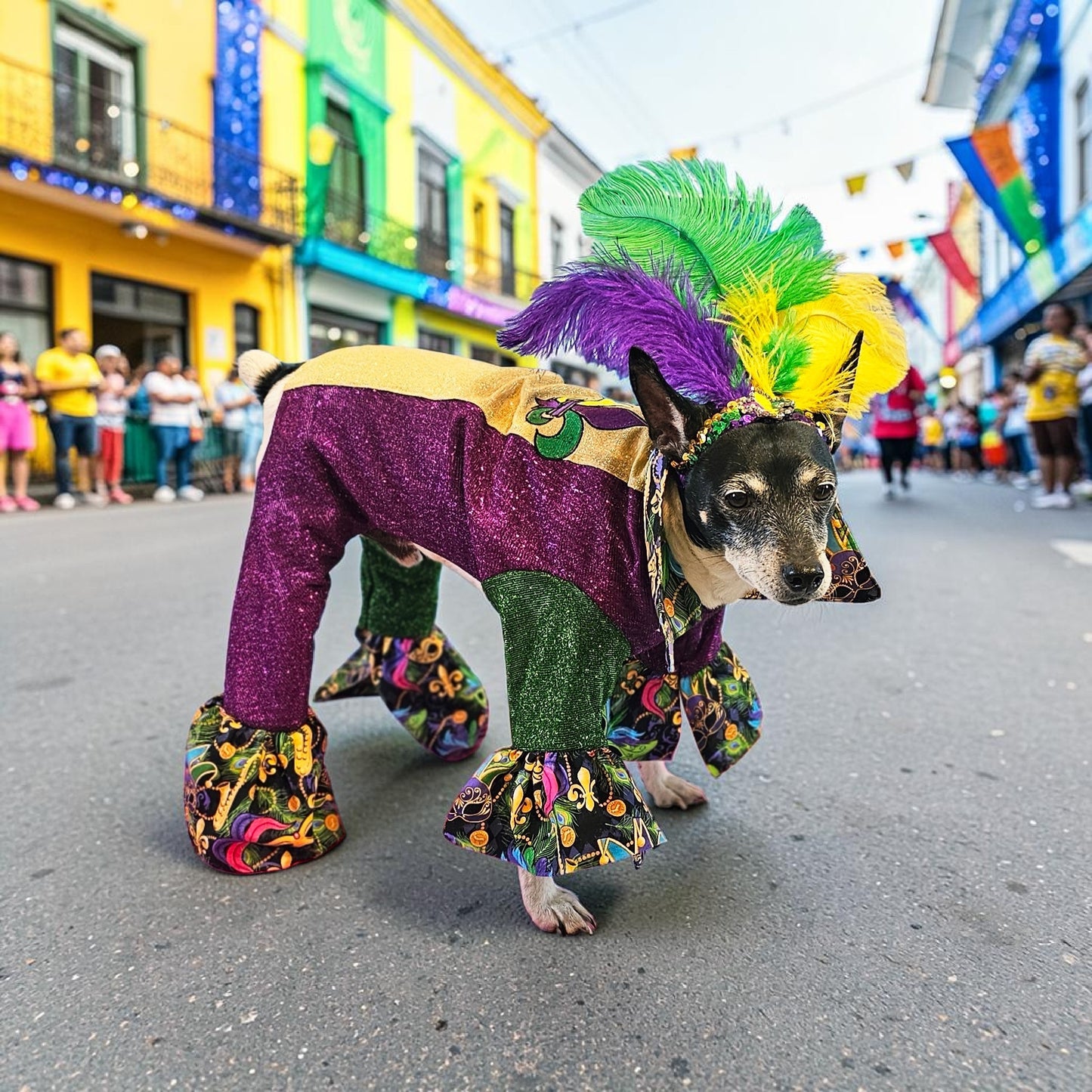 Mardi Gras pet suit, glitter Mardi Gras pet costume, Fleur De Lis pet costume