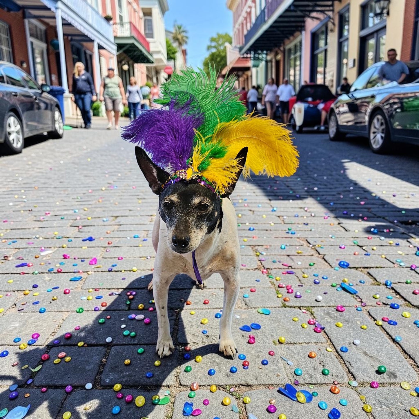 Mardi gras flapper pet headpiece, sequin feather dog headpiece