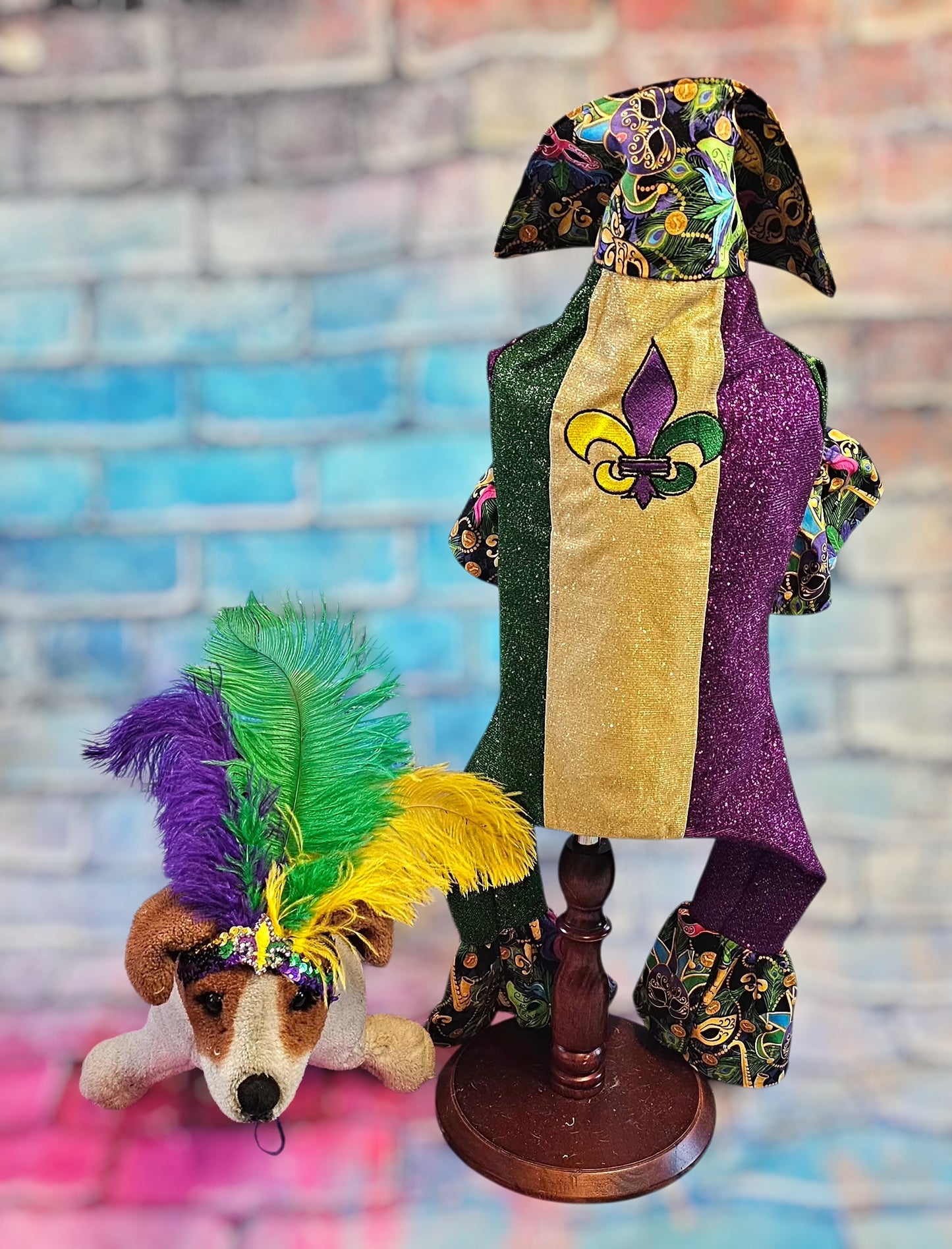 Mardi Gras pet suit, glitter Mardi Gras pet costume, Fleur De Lis pet costume