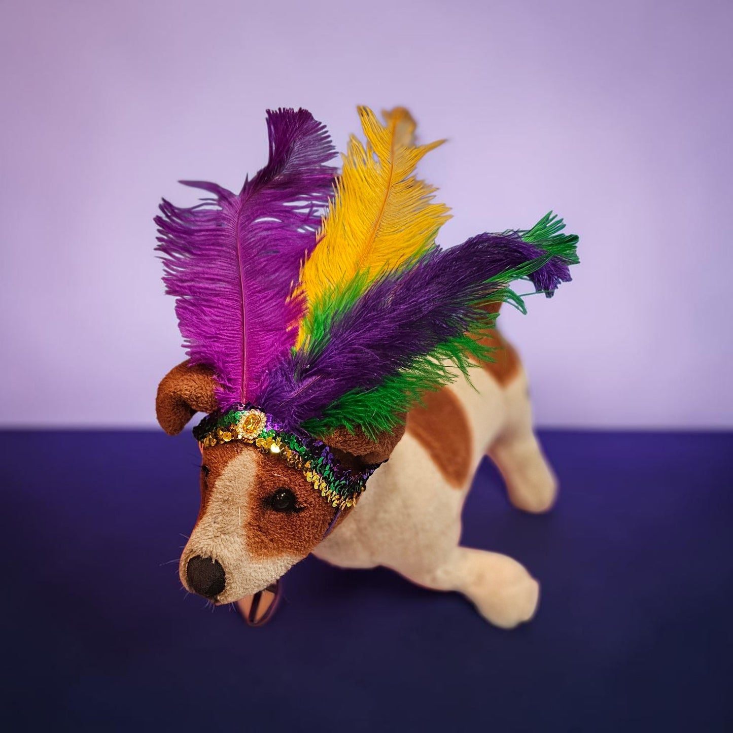 Mardi gras flapper pet headpiece, sequin feather dog headpiece