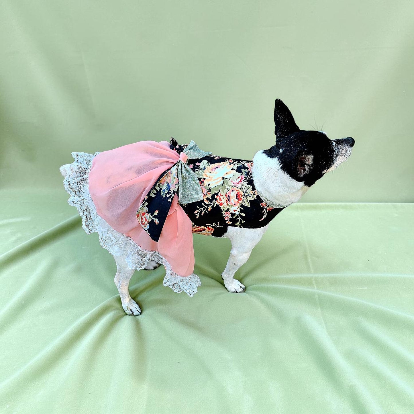 Flower Chiffon pet dress, glitter floral bow dog dress