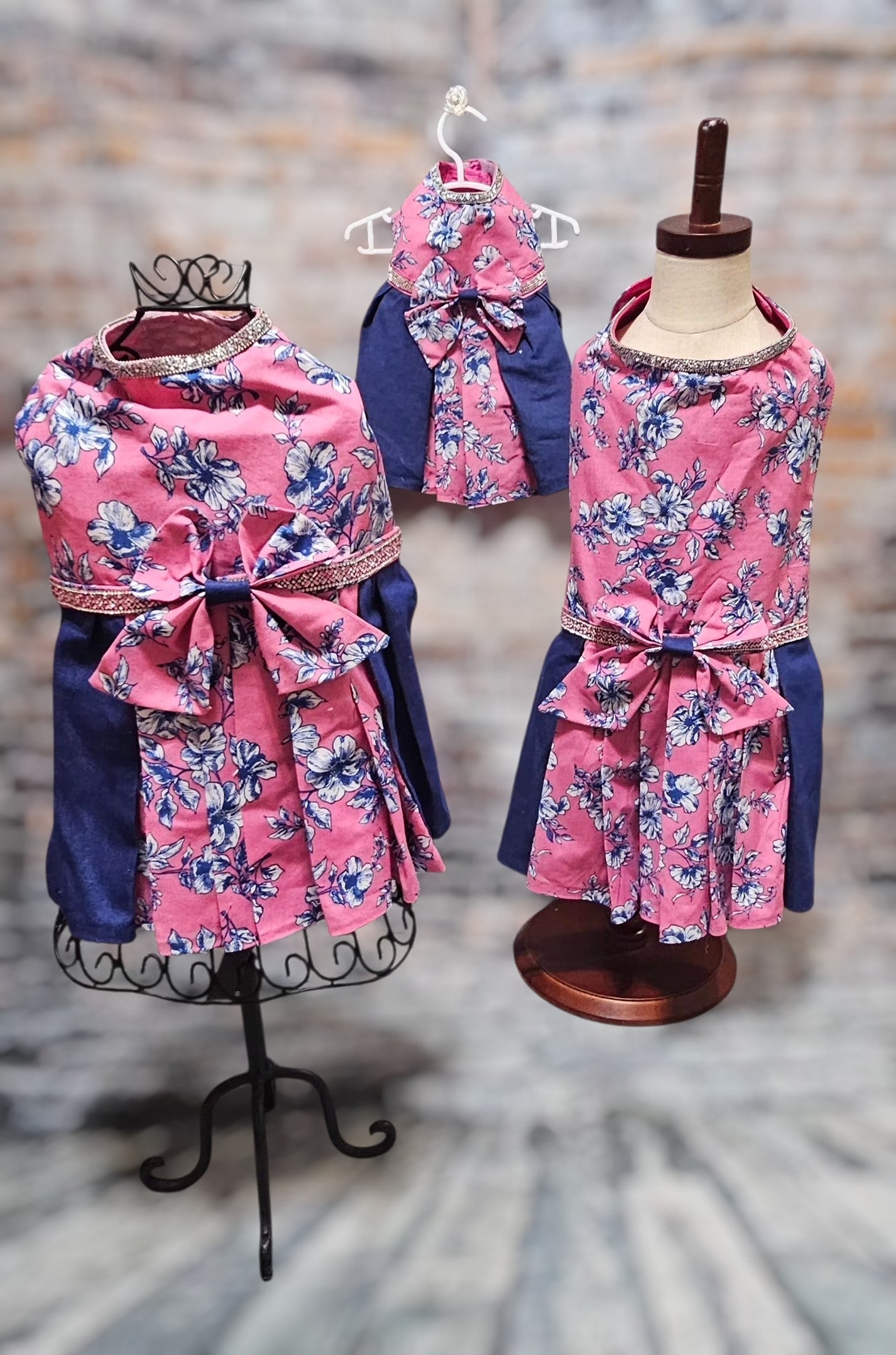 Flower blue jean pet dress, Pink flower pet dress