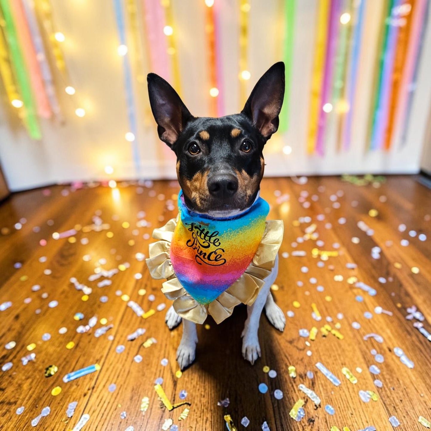 Custom embroidered pet bandana, ruffle rainbow pet bandana, slip-on dog bandana