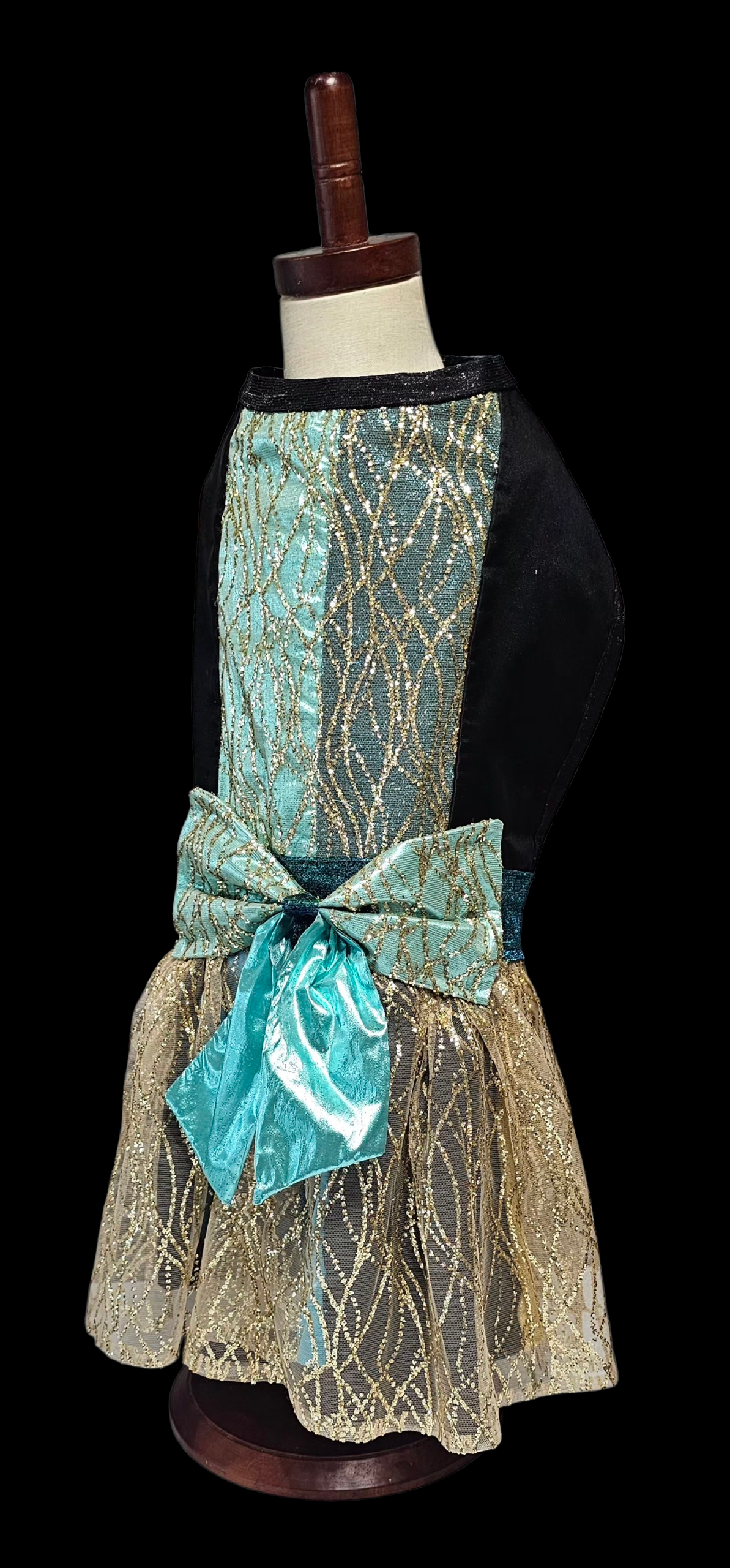 Glitter tulle special occasion pet dress, black, gold, teal pet dress