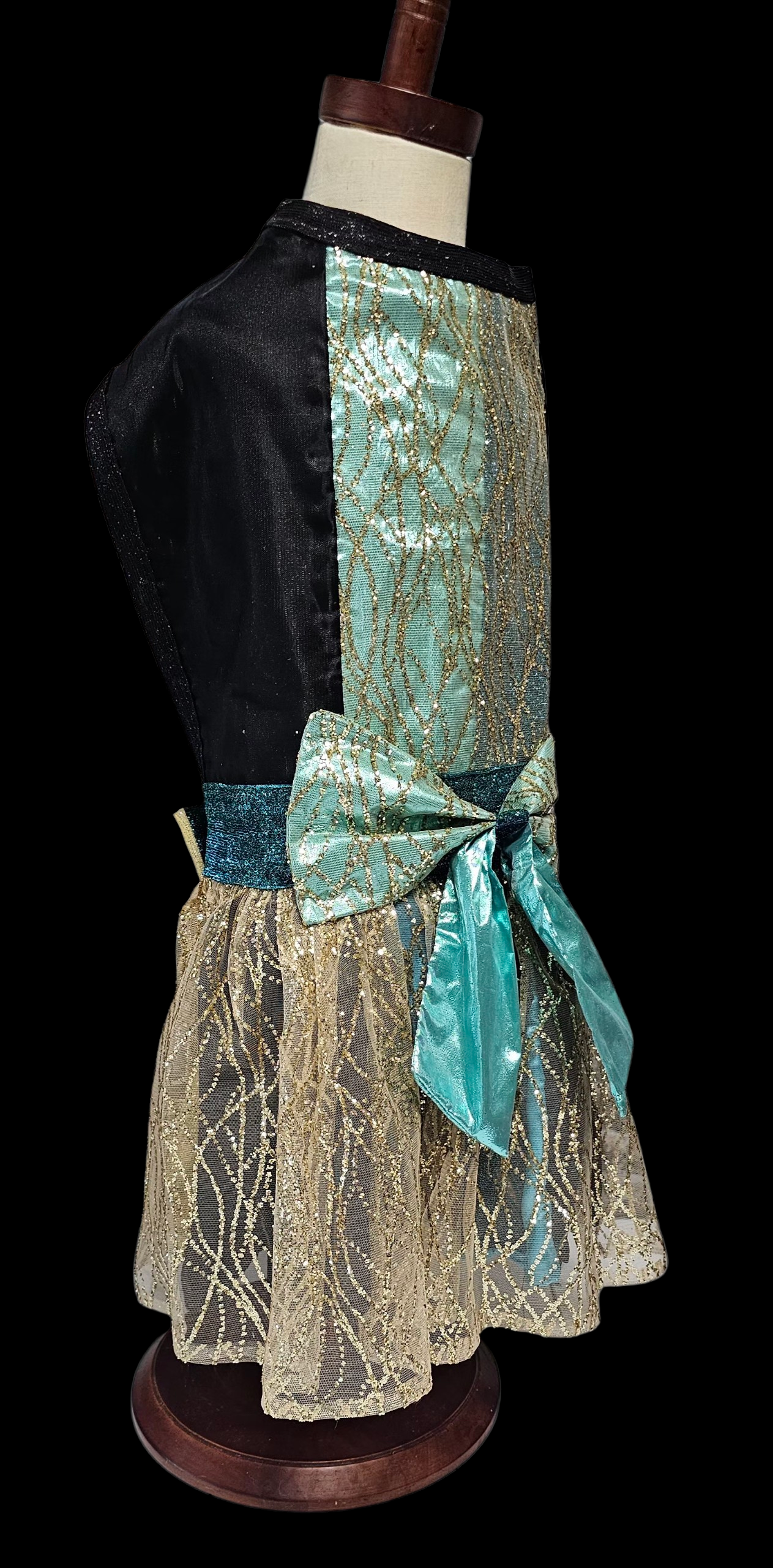 Glitter tulle special occasion pet dress, black, gold, teal pet dress
