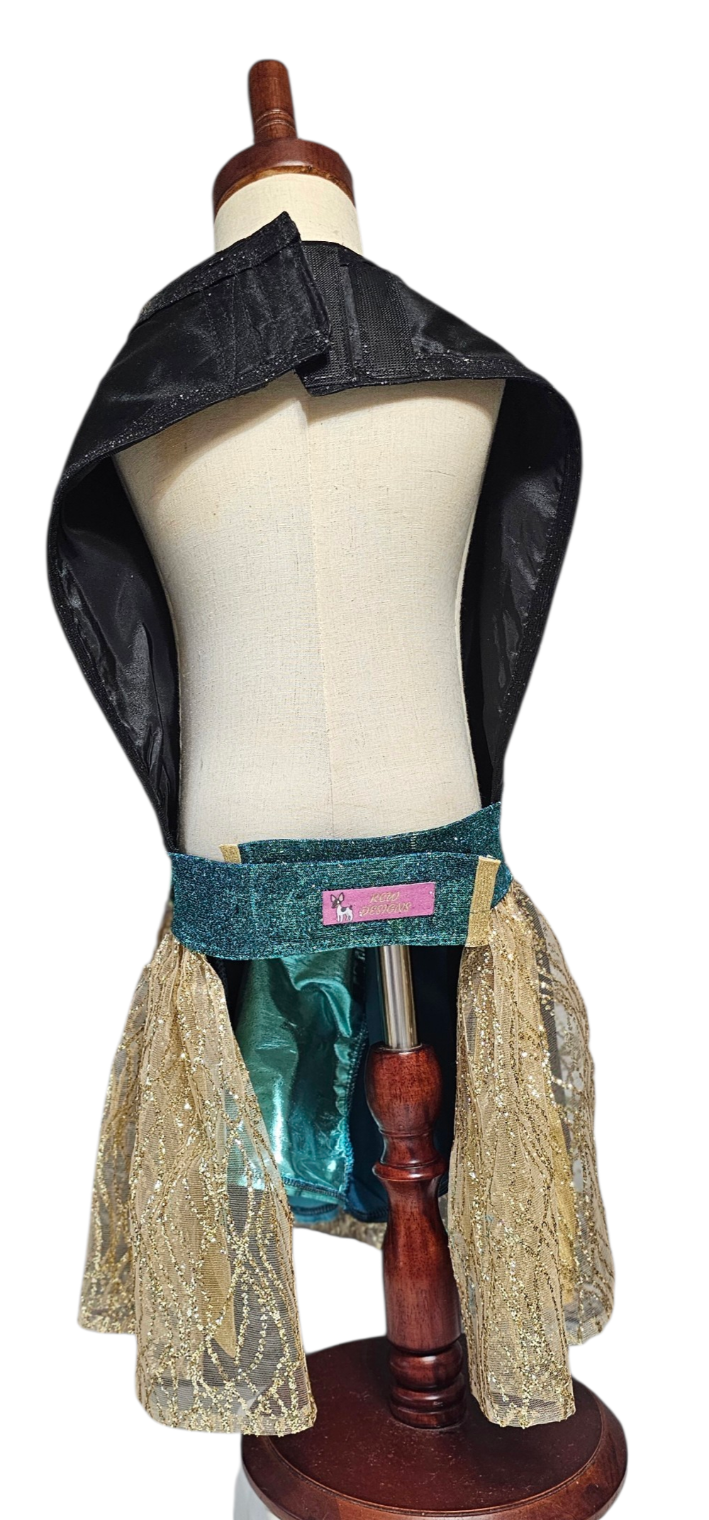 Glitter tulle special occasion pet dress, black, gold, teal pet dress