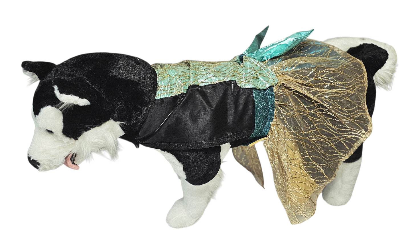 Glitter tulle special occasion pet dress, black, gold, teal pet dress