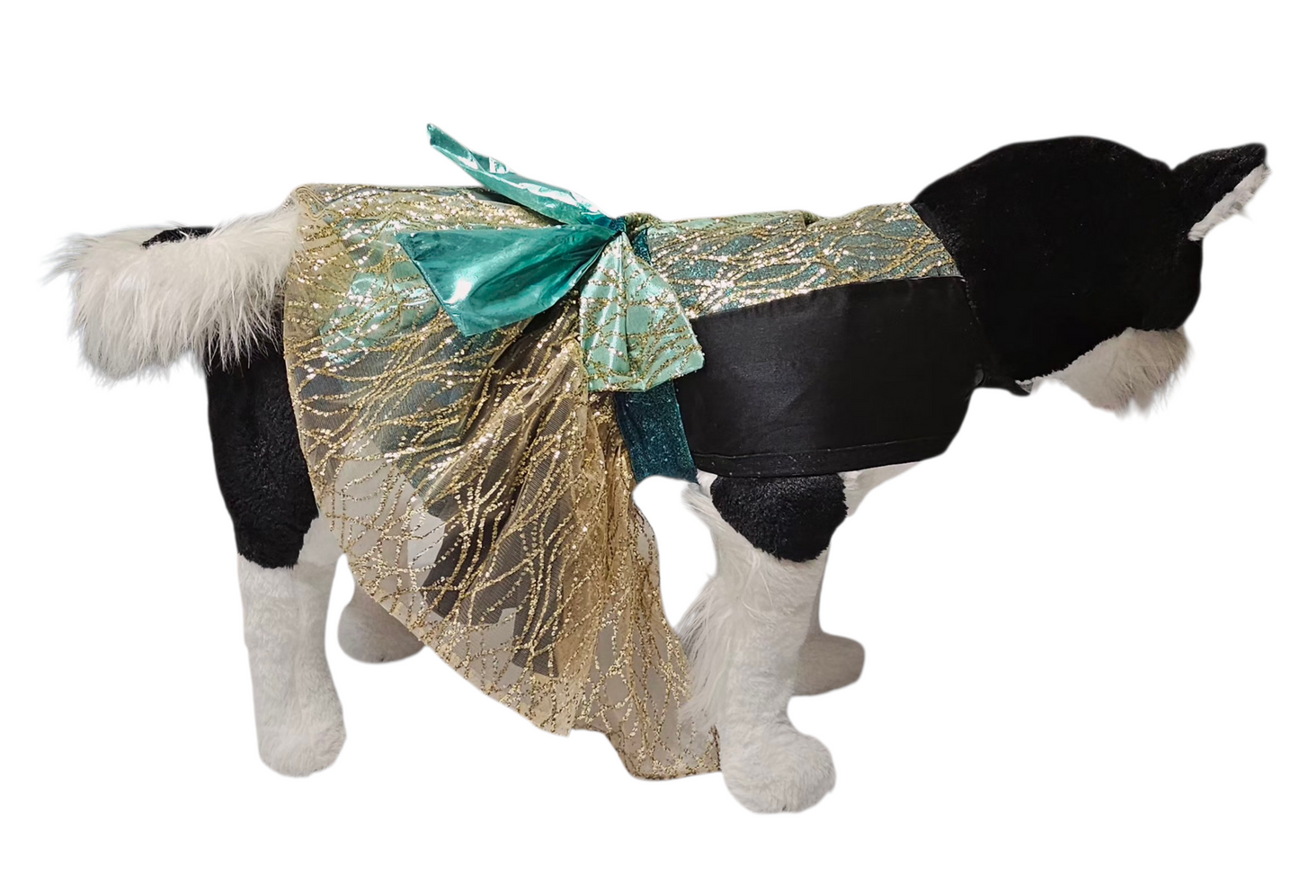 Glitter tulle special occasion pet dress, black, gold, teal pet dress