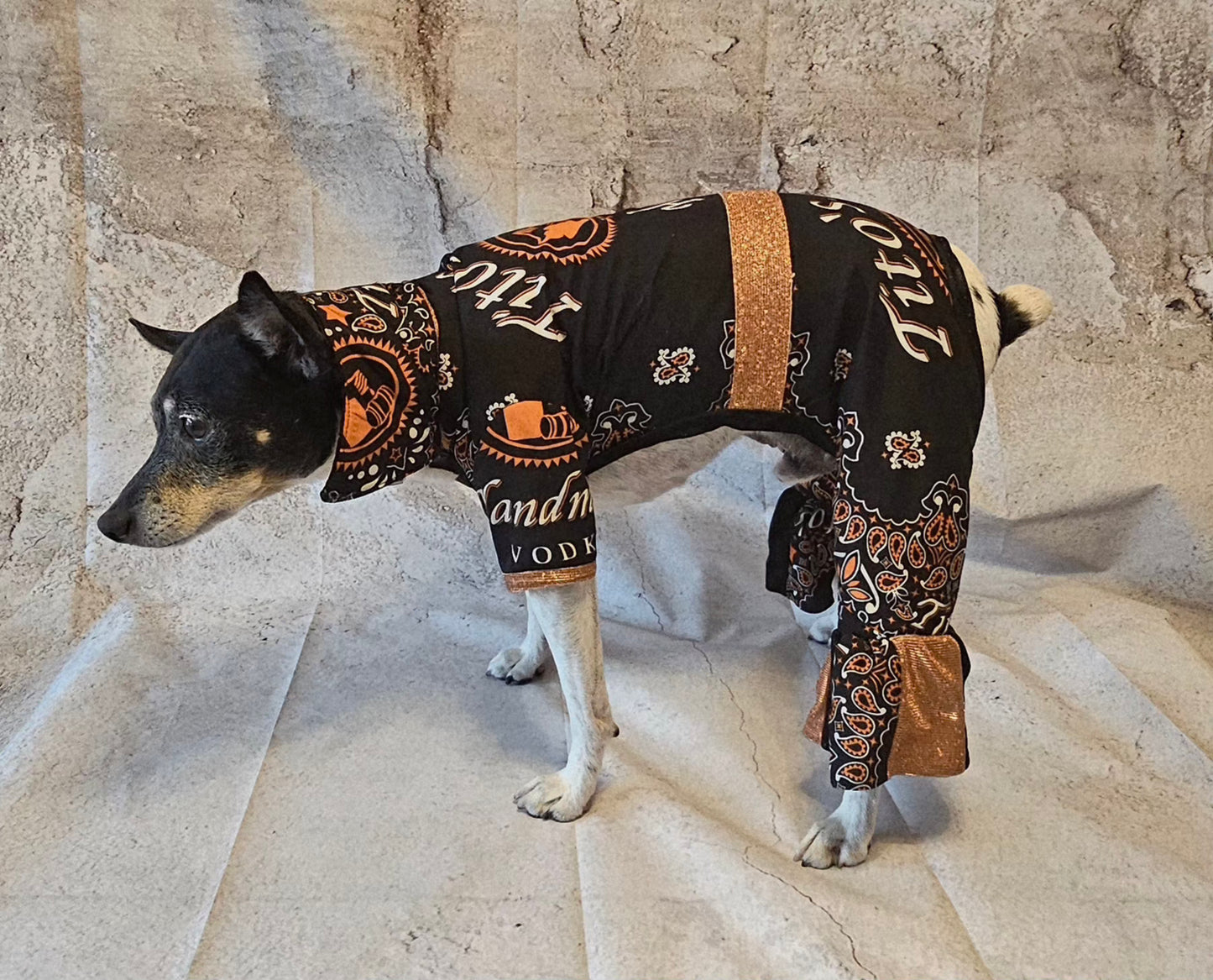 Tito's inspired pet body suit, glitter dog bodysuit, bell bottom jumper for pets