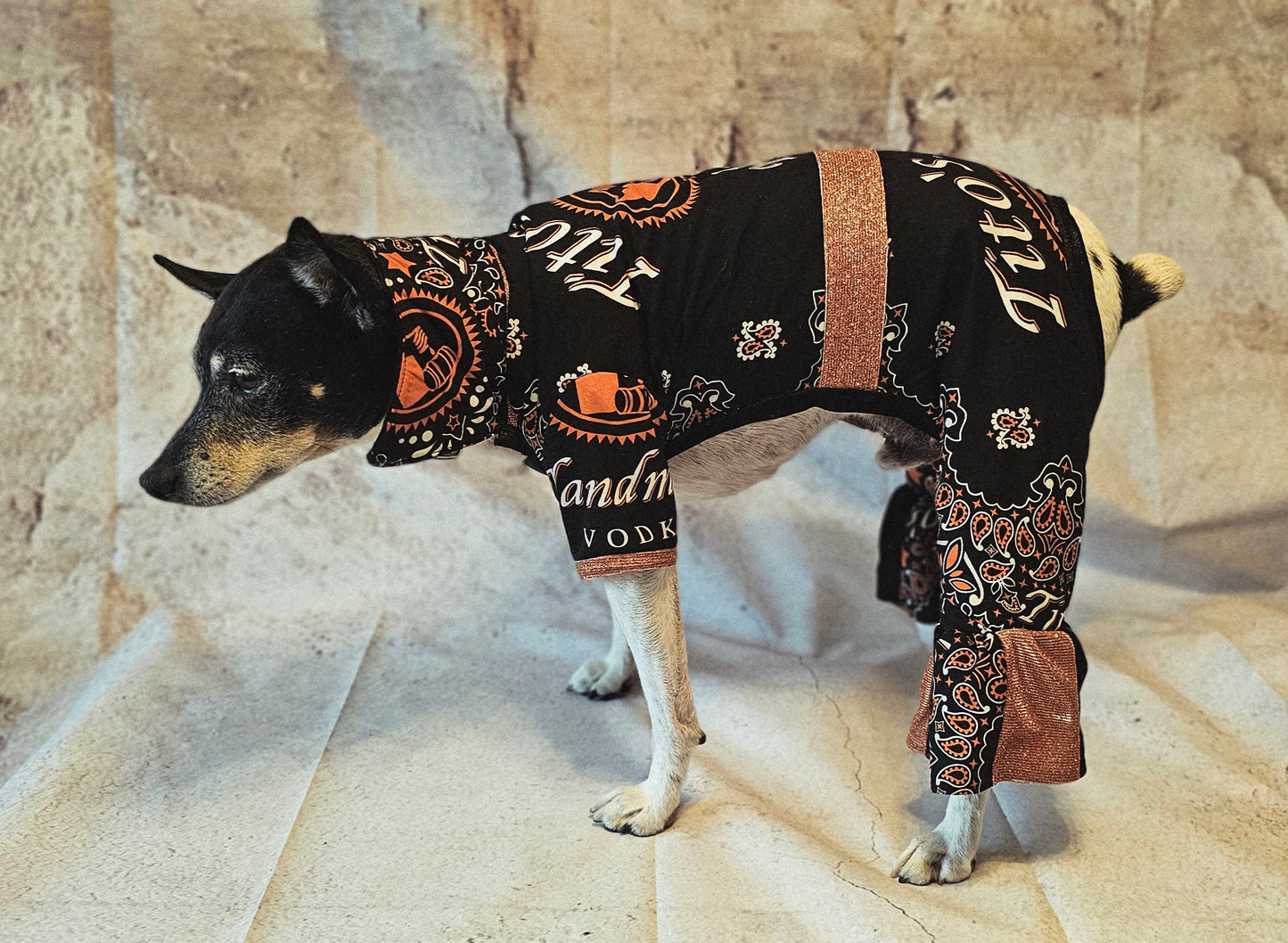 Tito's inspired pet body suit, glitter dog bodysuit, bell bottom jumper for pets