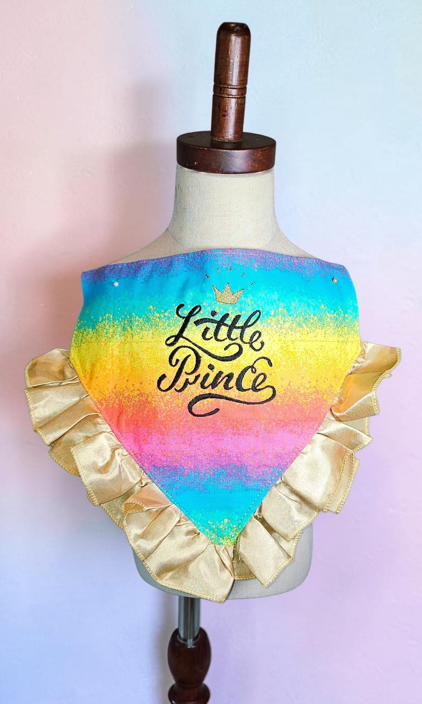Custom embroidered pet bandana, ruffle rainbow pet bandana, slip-on dog bandana