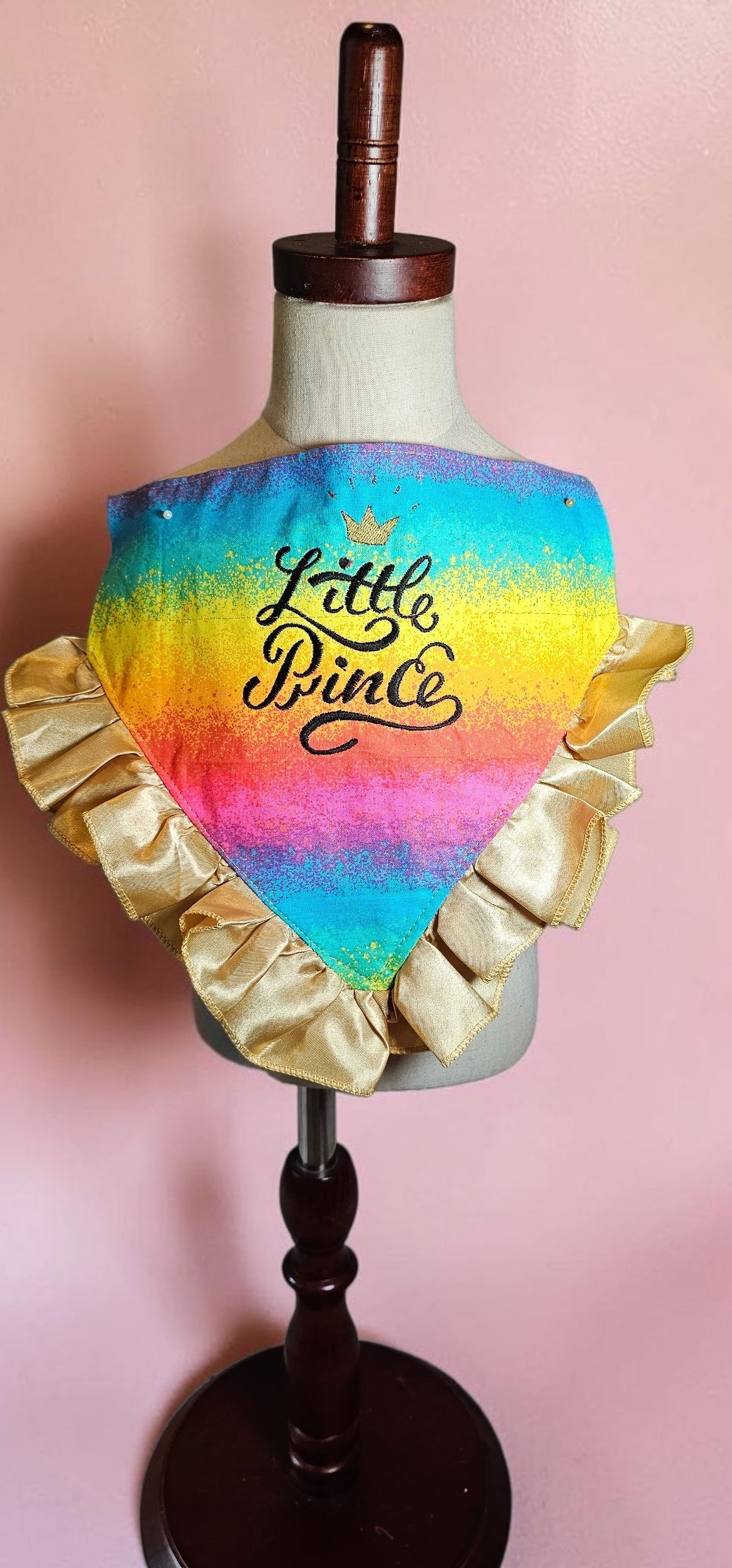 Custom embroidered pet bandana, ruffle rainbow pet bandana, slip-on dog bandana