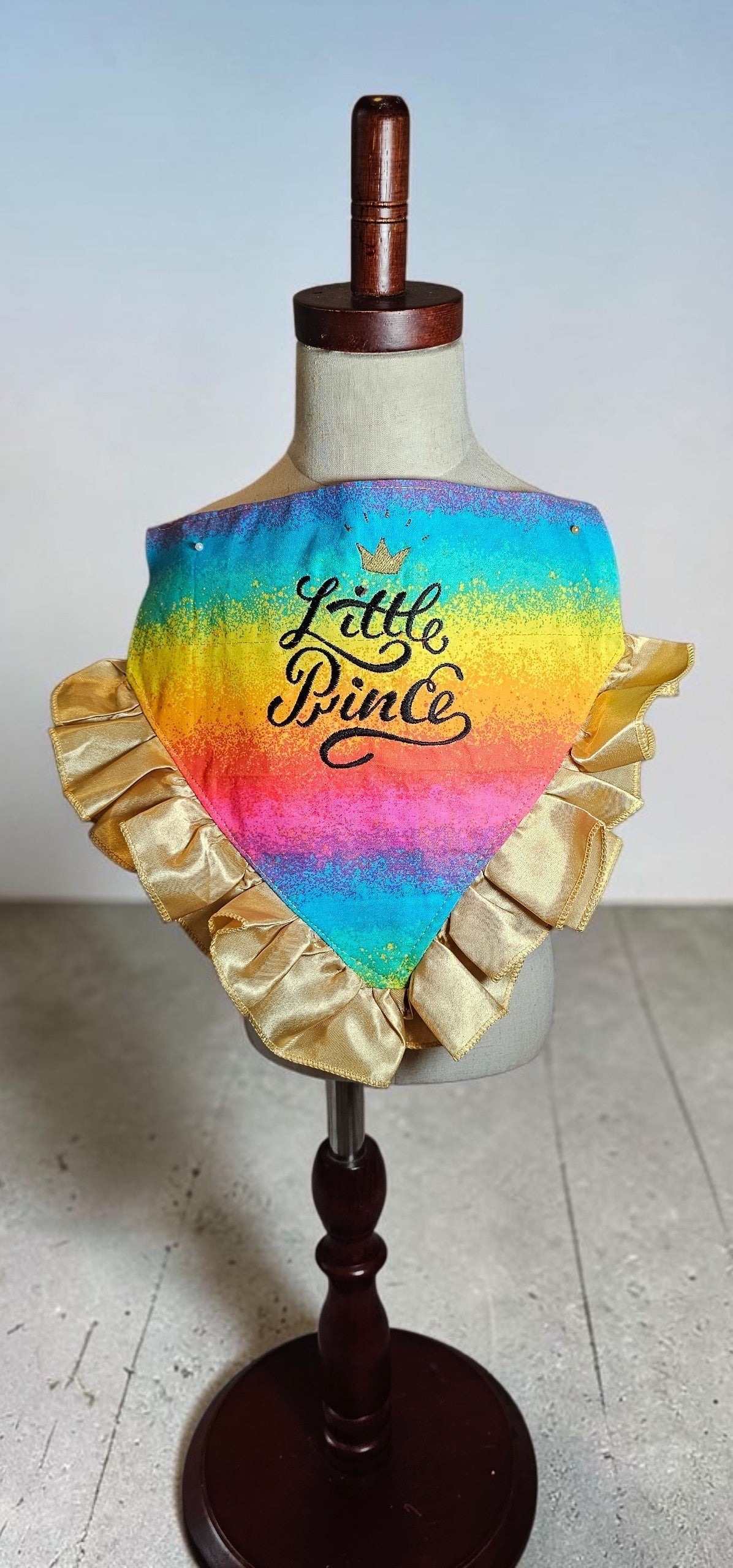 Custom embroidered pet bandana, ruffle rainbow pet bandana, slip-on dog bandana