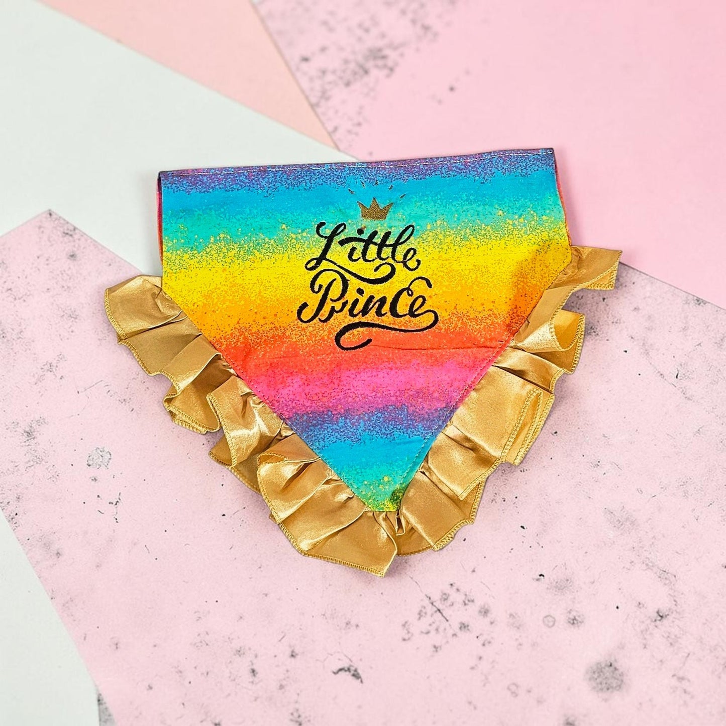 Custom embroidered pet bandana, ruffle rainbow pet bandana, slip-on dog bandana