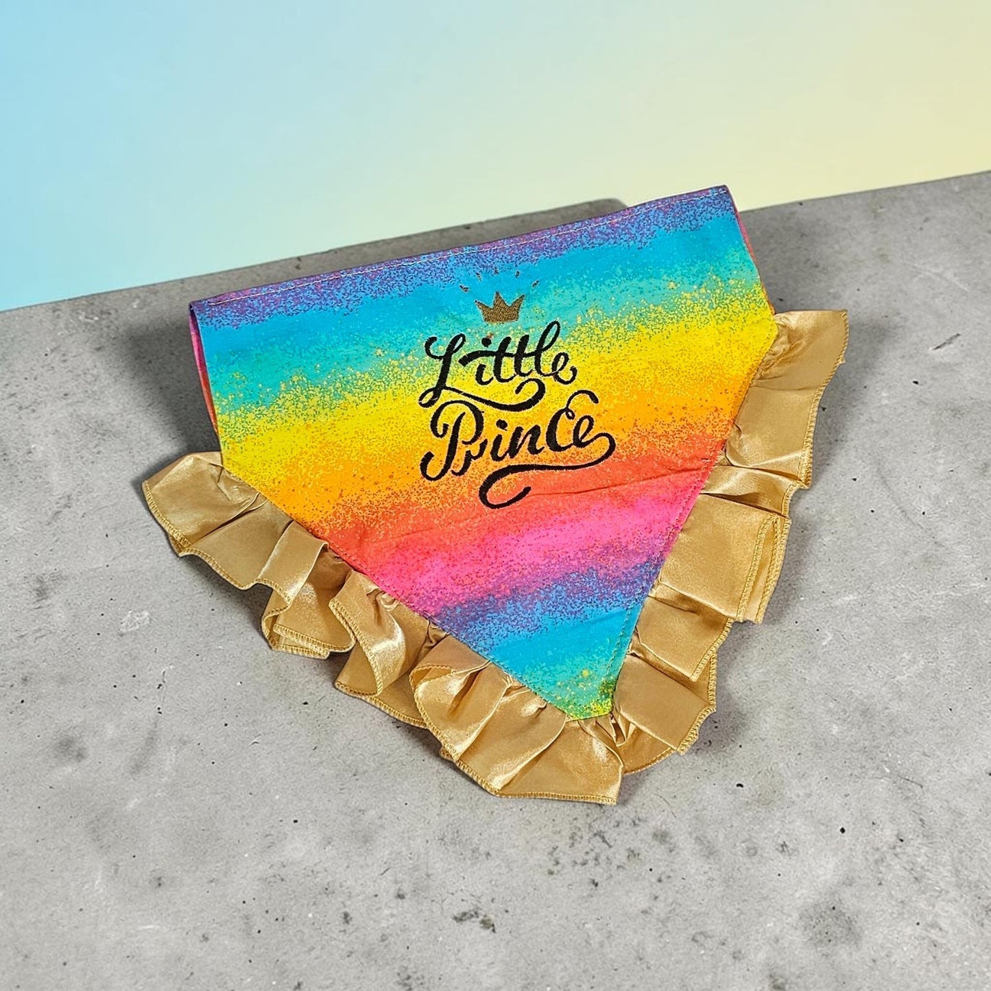 Custom embroidered pet bandana, ruffle rainbow pet bandana, slip-on dog bandana