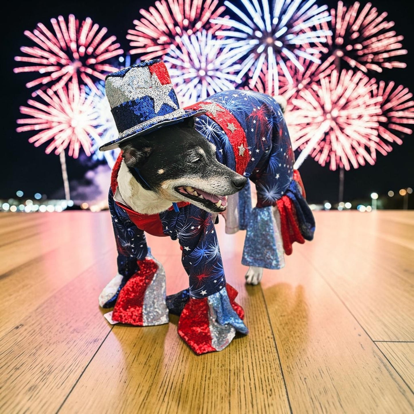 July 4th pet costume, Red, white, and blue pet costume, July 4th pet suit
