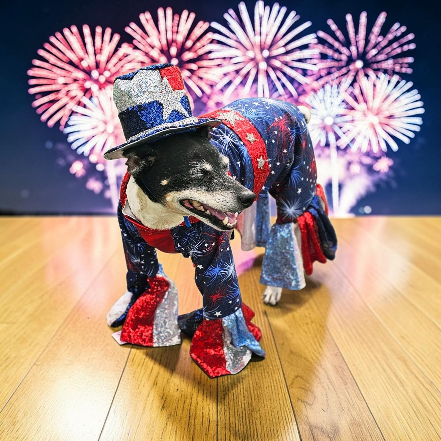 July 4th pet costume, Red, white, and blue pet costume, July 4th pet suit
