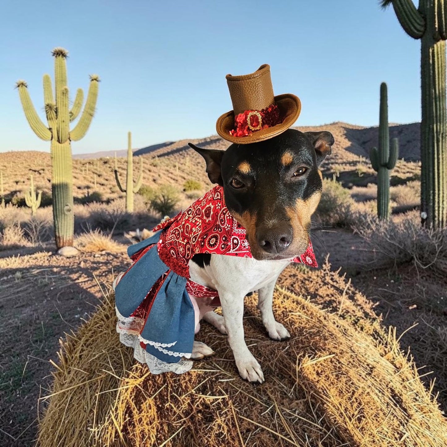 Western cowgirl pet dress, western cowgirl dog dress, western cowgirl cat costume