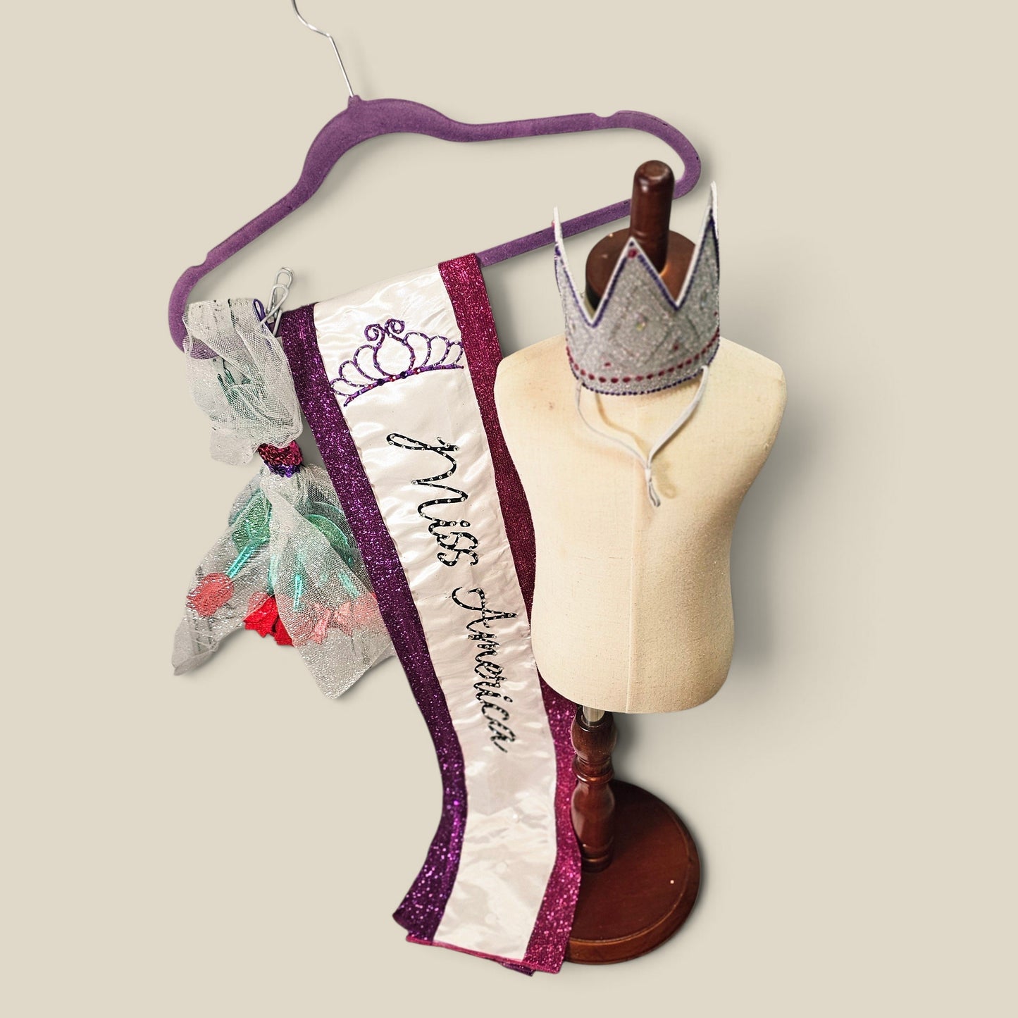Miss America Pet crown, flowers and sash, dog pageant queen