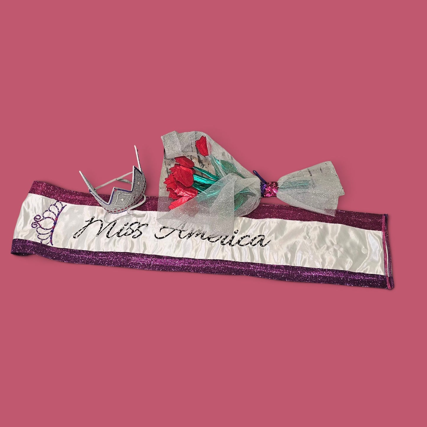 Miss America Pet crown, flowers and sash, dog pageant queen