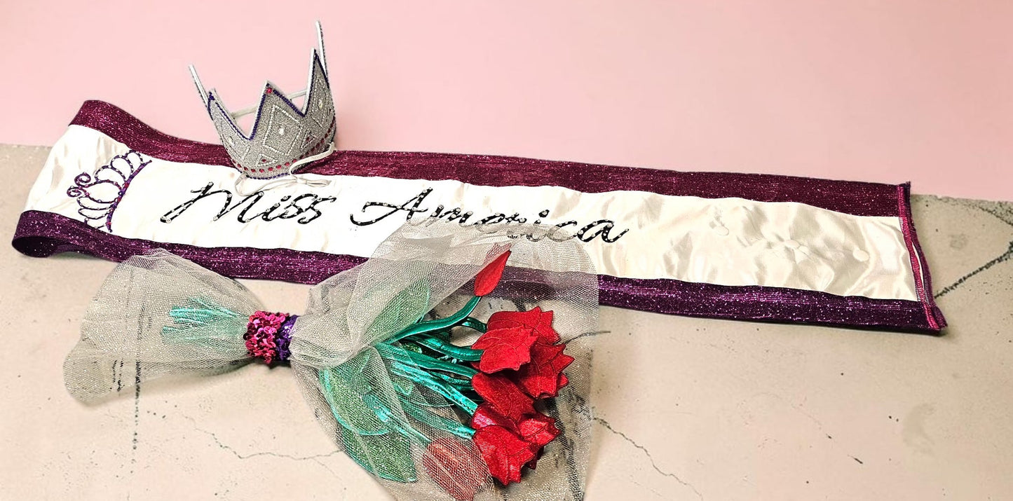 Miss America Pet crown, flowers and sash, dog pageant queen